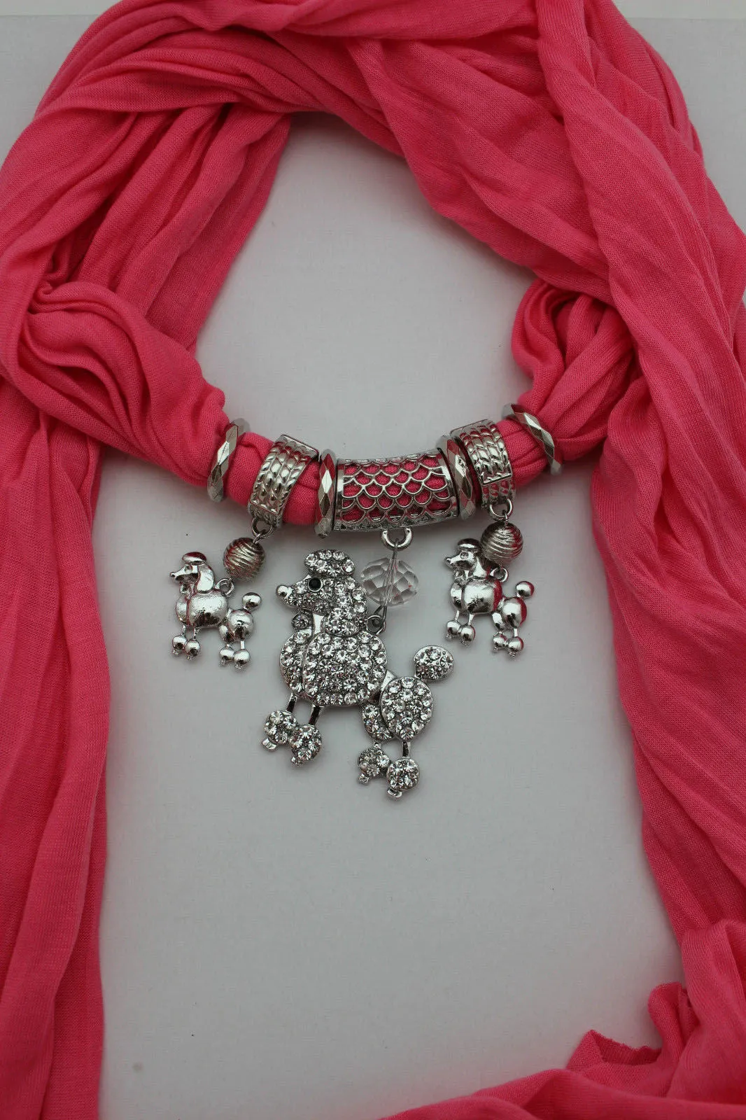 Rhinestone Poodle Dog Pendant Soft Scarf
