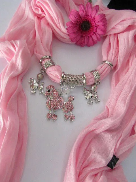 Rhinestone Poodle Dog Pendant Soft Scarf