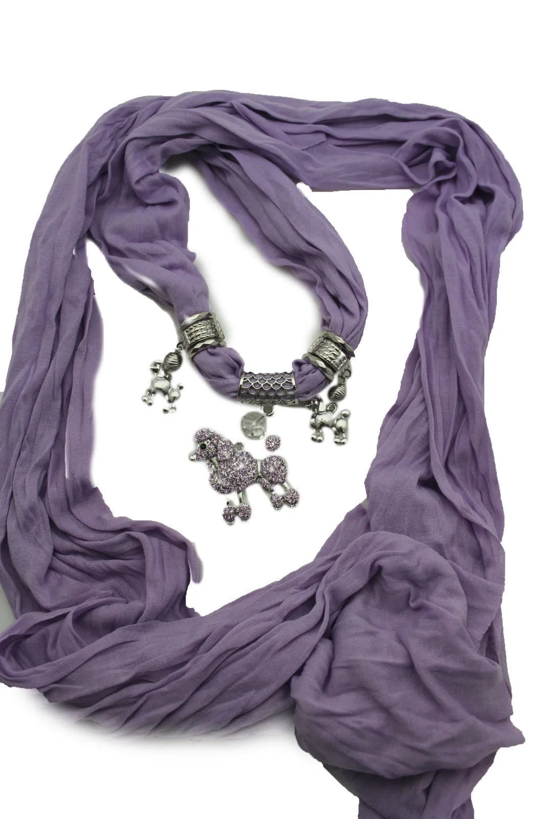 Rhinestone Poodle Dog Pendant Soft Scarf
