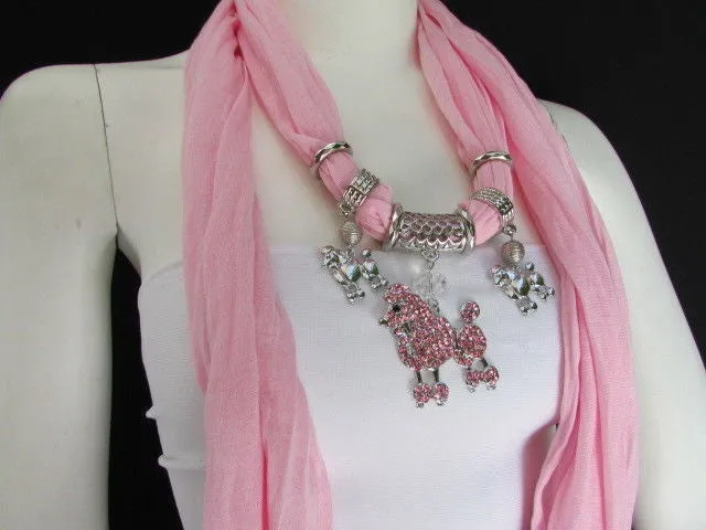 Rhinestone Poodle Dog Pendant Soft Scarf