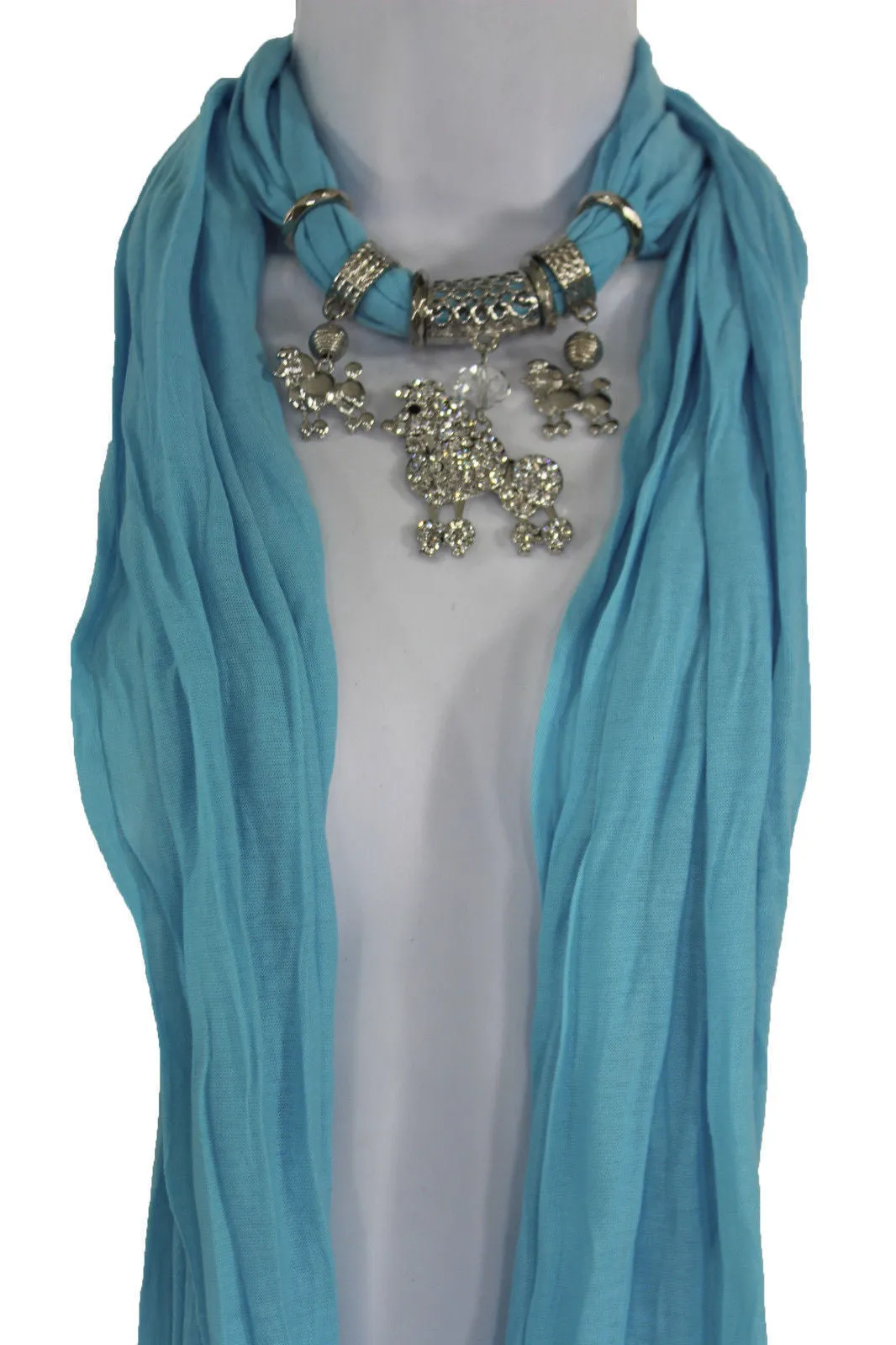 Rhinestone Poodle Dog Pendant Soft Scarf