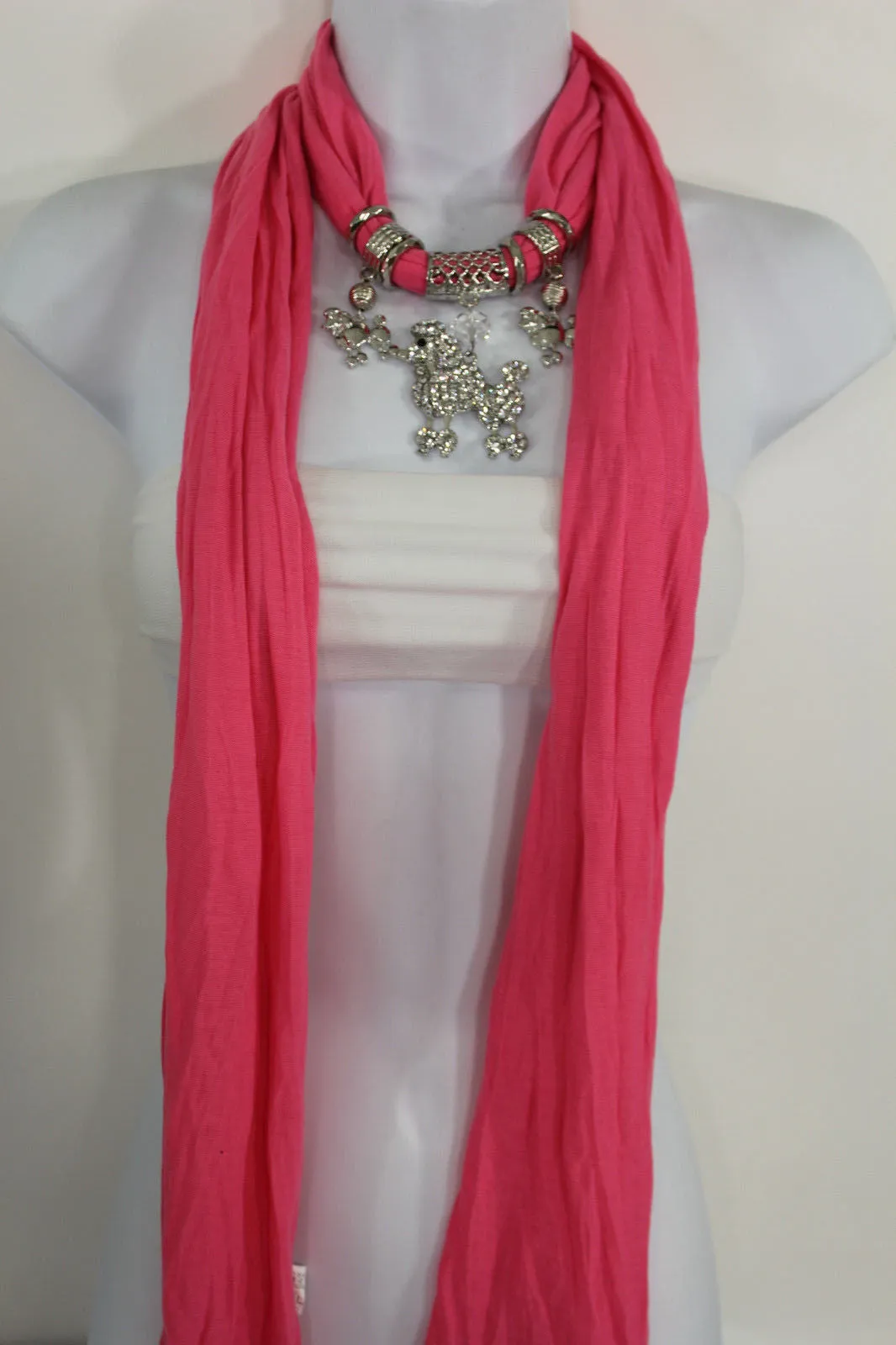 Rhinestone Poodle Dog Pendant Soft Scarf