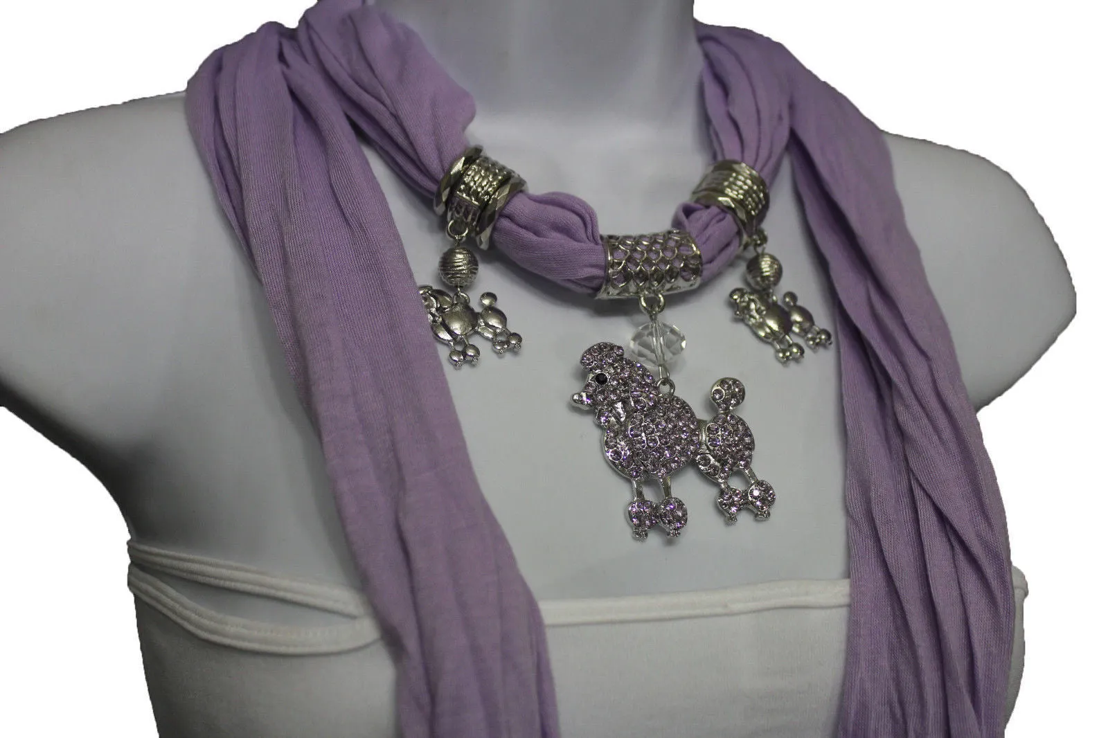 Rhinestone Poodle Dog Pendant Soft Scarf
