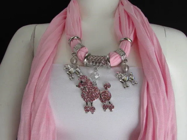 Rhinestone Poodle Dog Pendant Soft Scarf