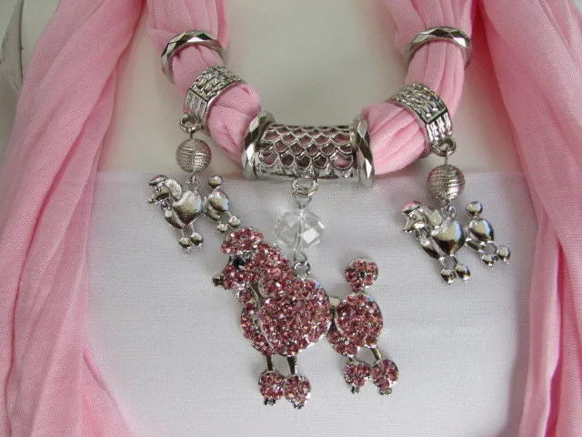Rhinestone Poodle Dog Pendant Soft Scarf