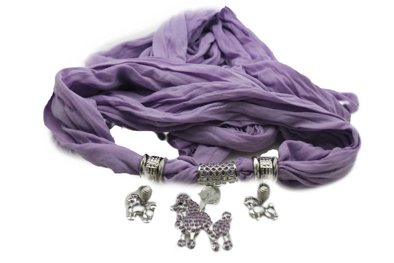 Rhinestone Poodle Dog Pendant Soft Scarf