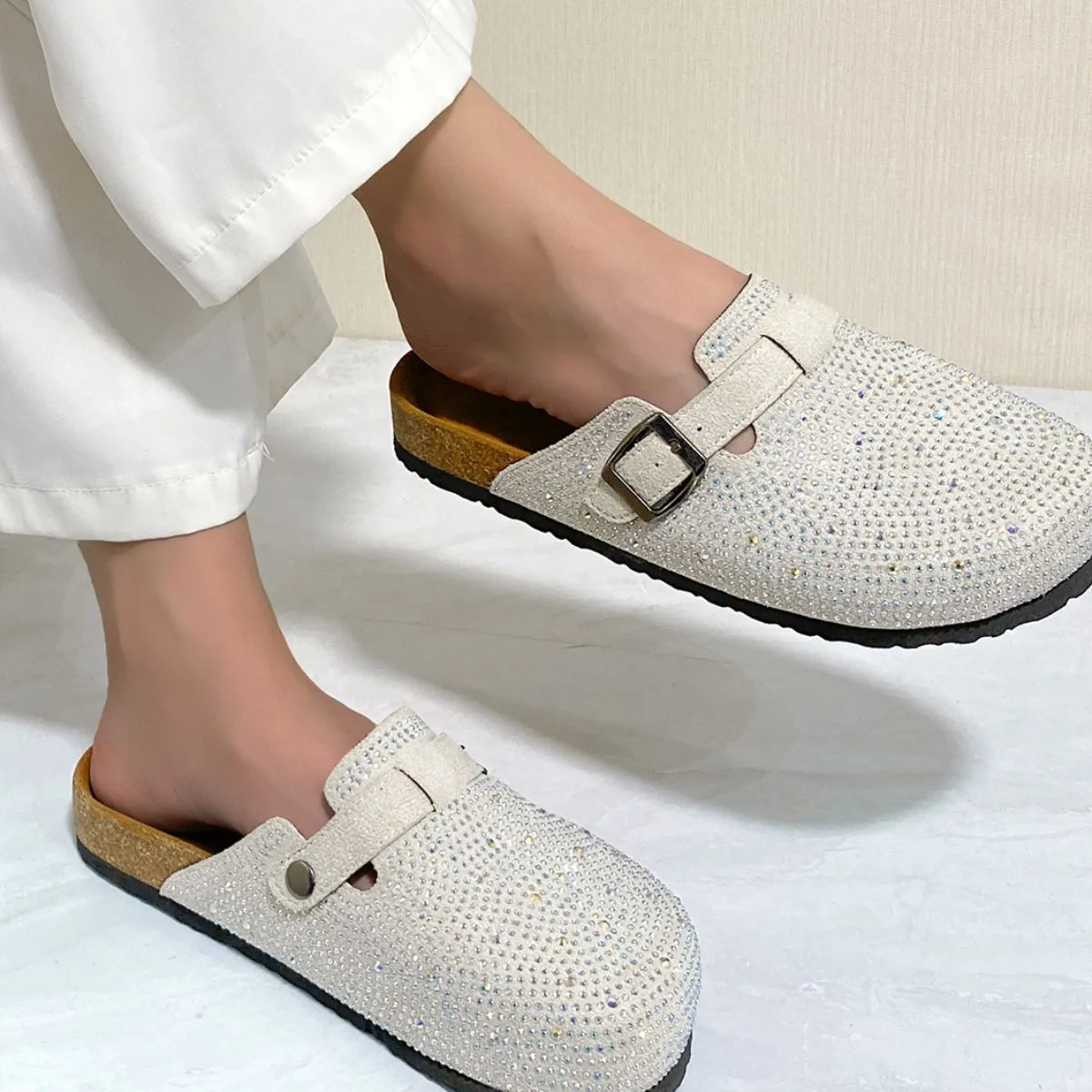 Rhinestone Round Toe Slip-Ons
