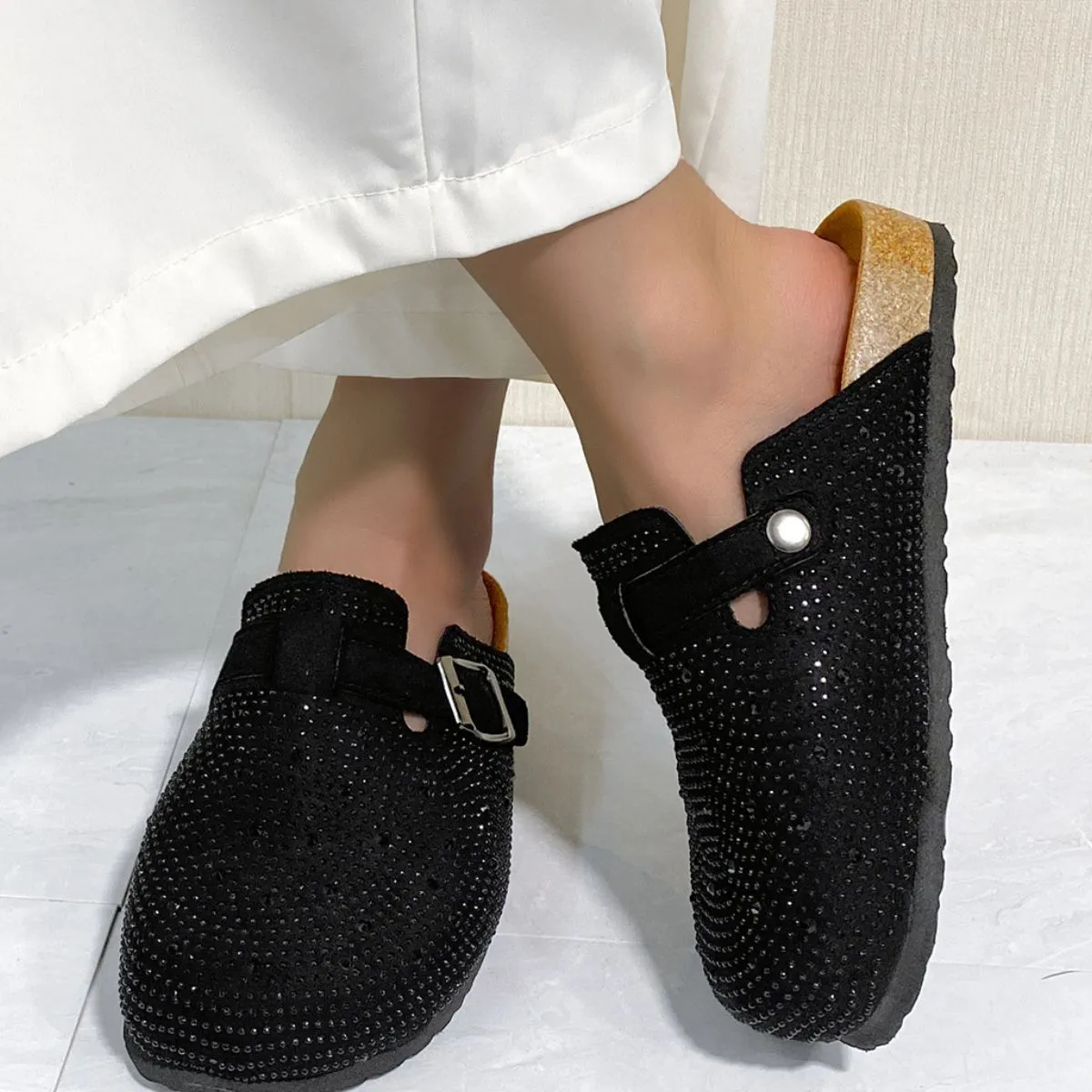 Rhinestone Round Toe Slip-Ons