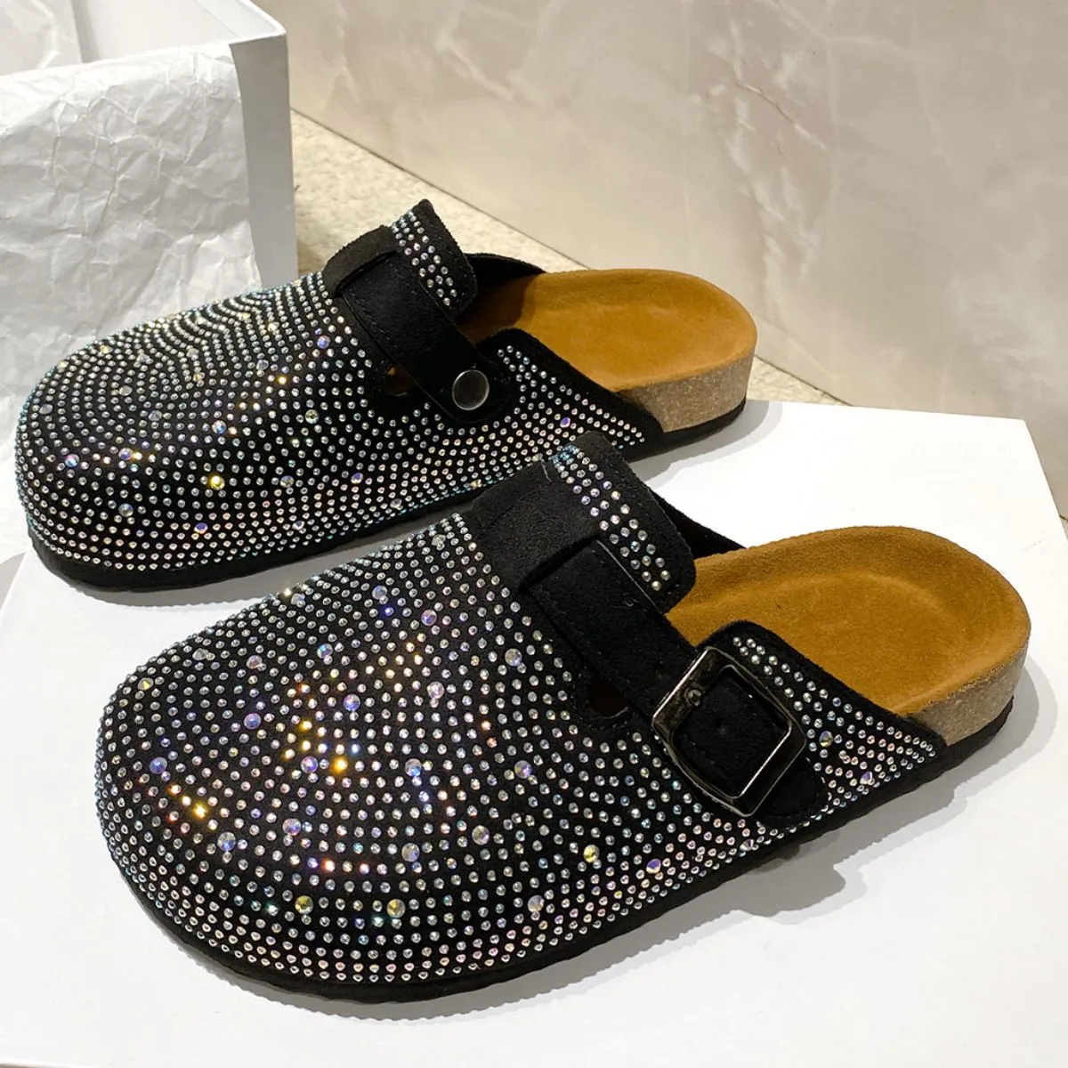 Rhinestone Round Toe Slip-Ons