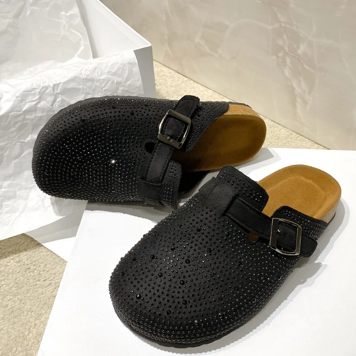 Rhinestone Round Toe Slip-Ons