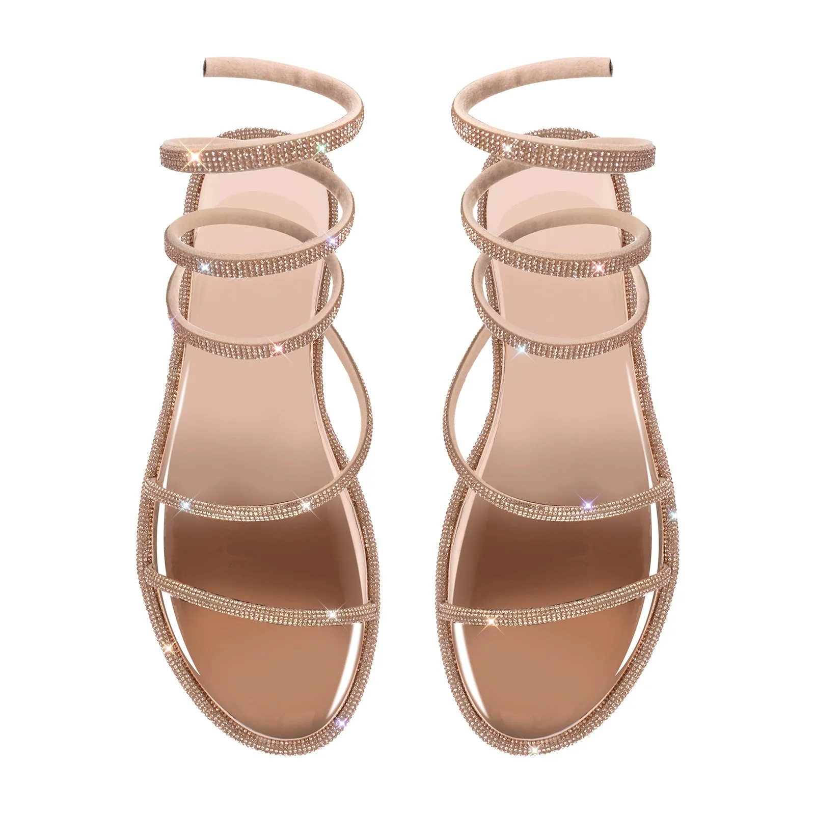 Rhinestone Round Toe Strap Flats