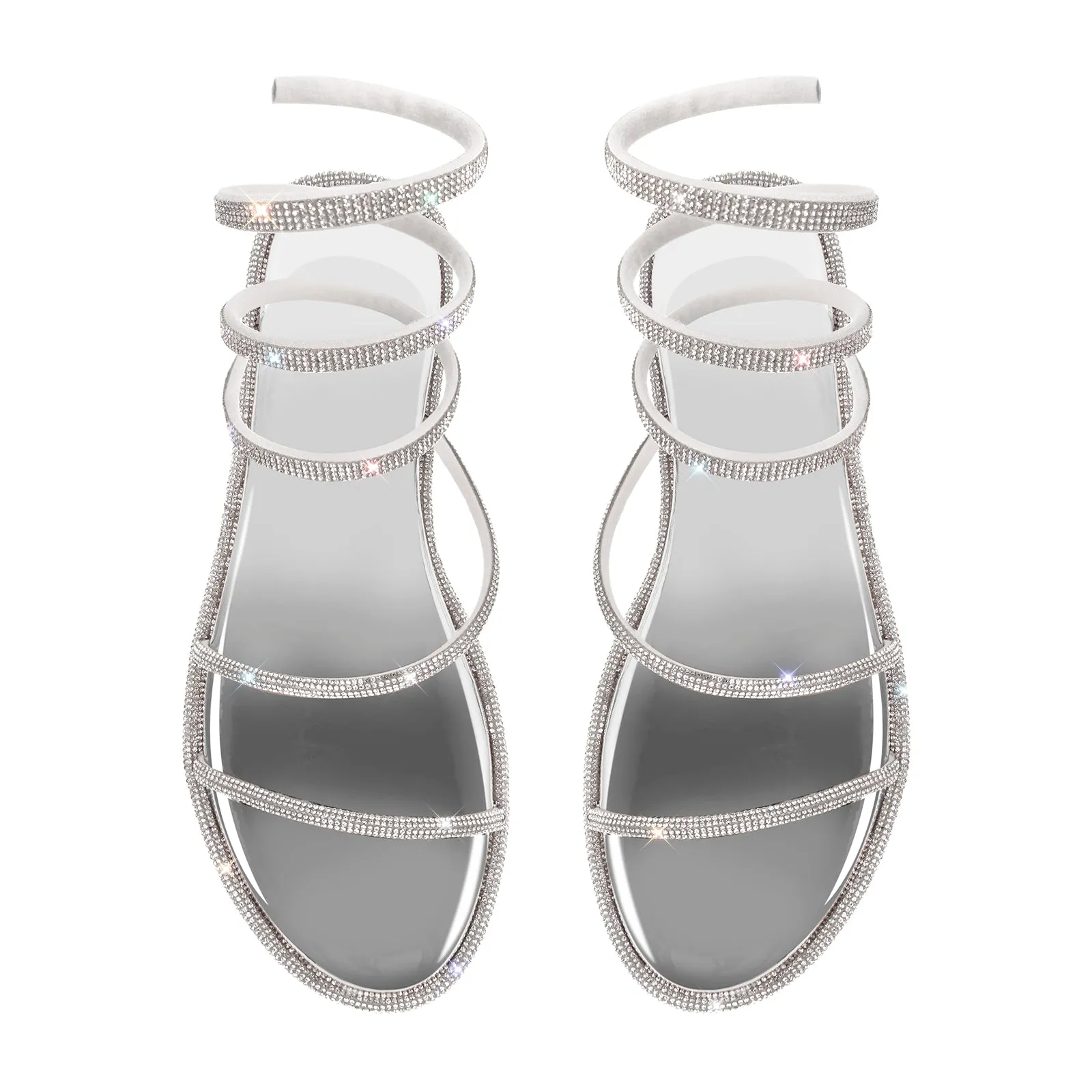 Rhinestone Round Toe Strap Flats