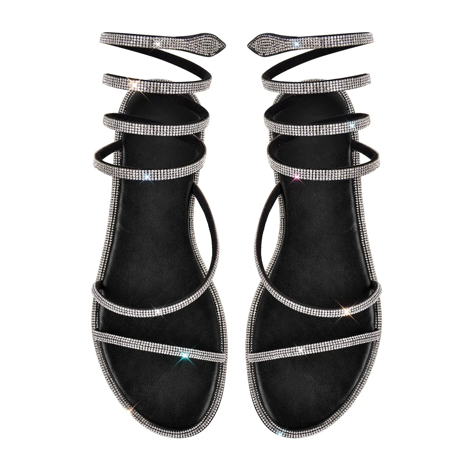 Rhinestone Round Toe Strap Flats
