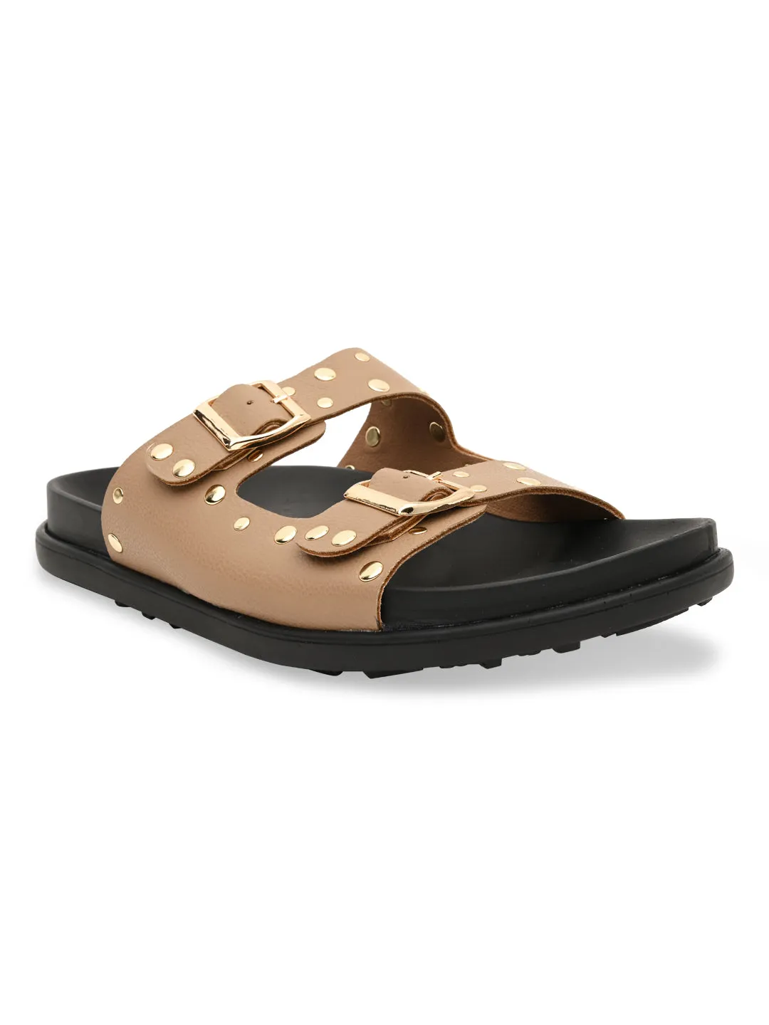 Rocia By Regal Beige Women Gold Studded Flats