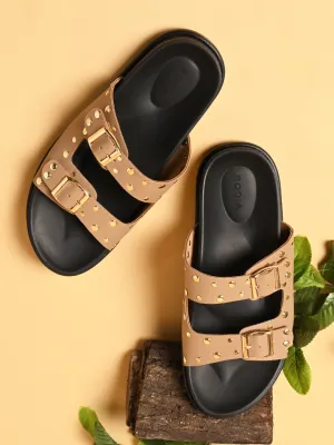 Rocia By Regal Beige Women Gold Studded Flats