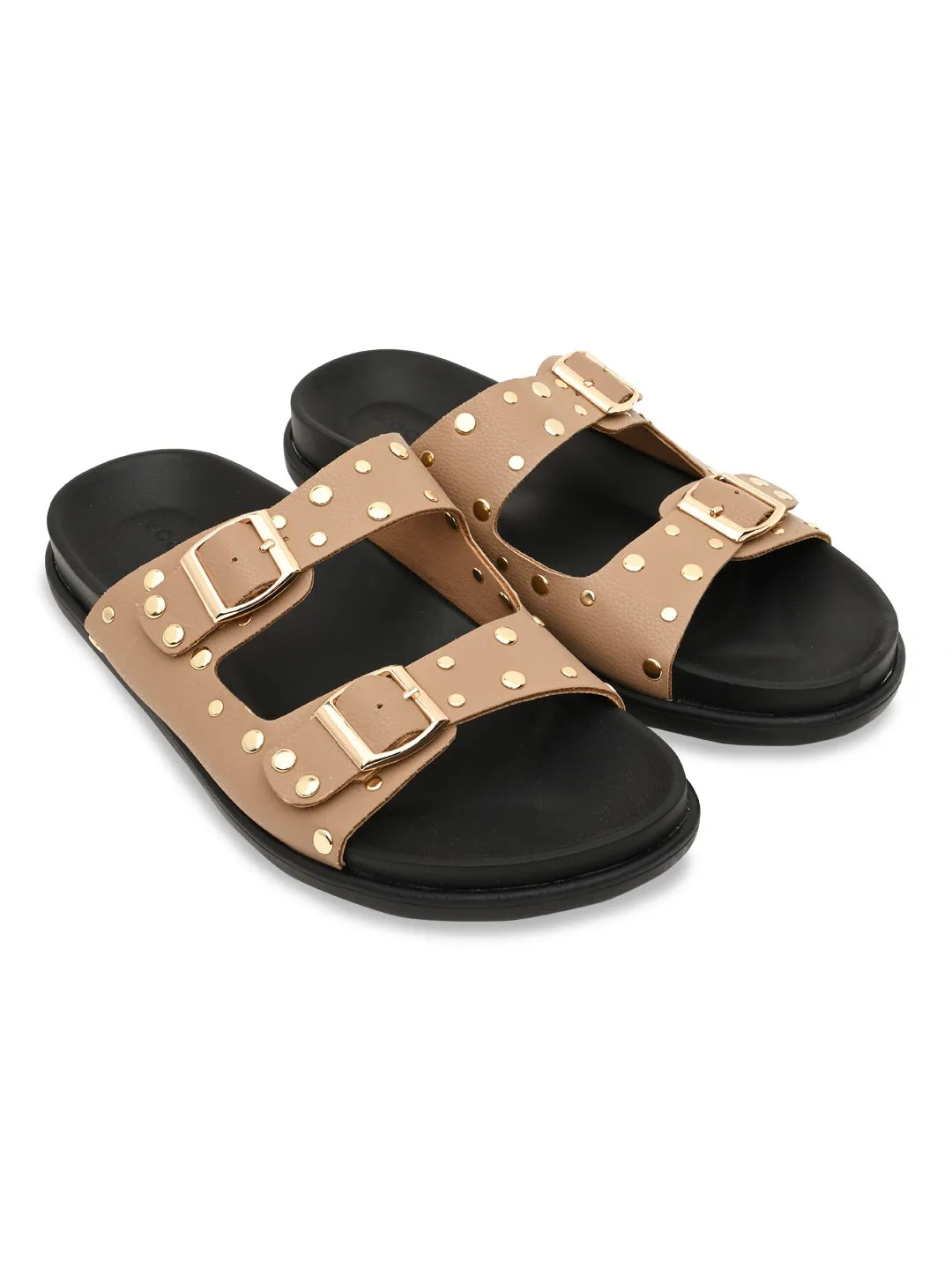 Rocia By Regal Beige Women Gold Studded Flats