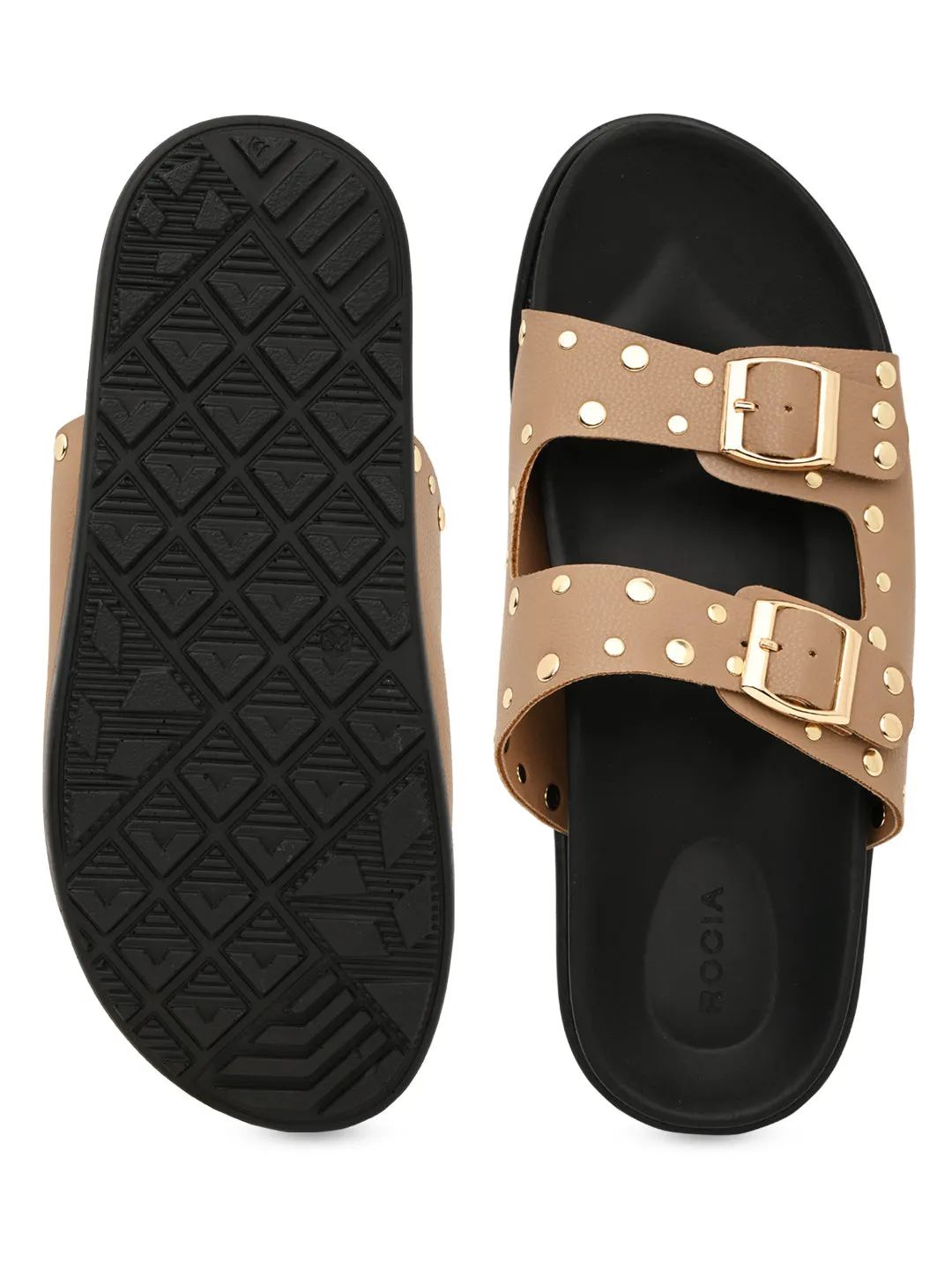 Rocia By Regal Beige Women Gold Studded Flats