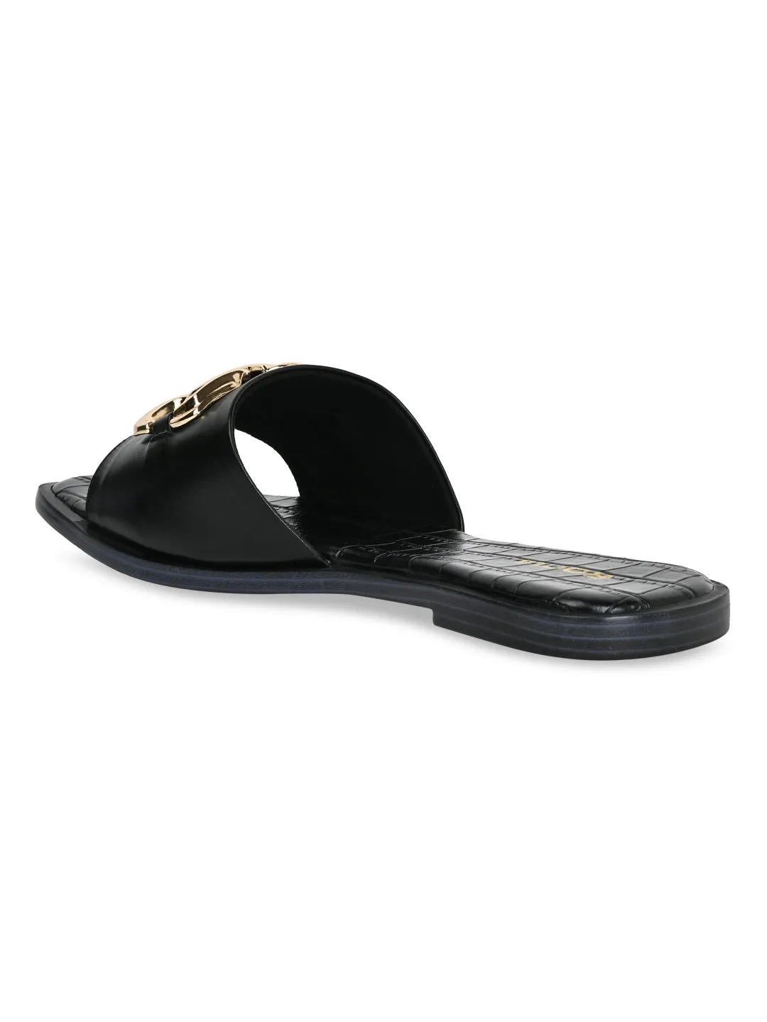 Rocia By Regal Black Women Buckled Sliders