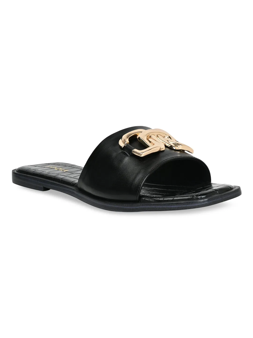 Rocia By Regal Black Women Buckled Sliders
