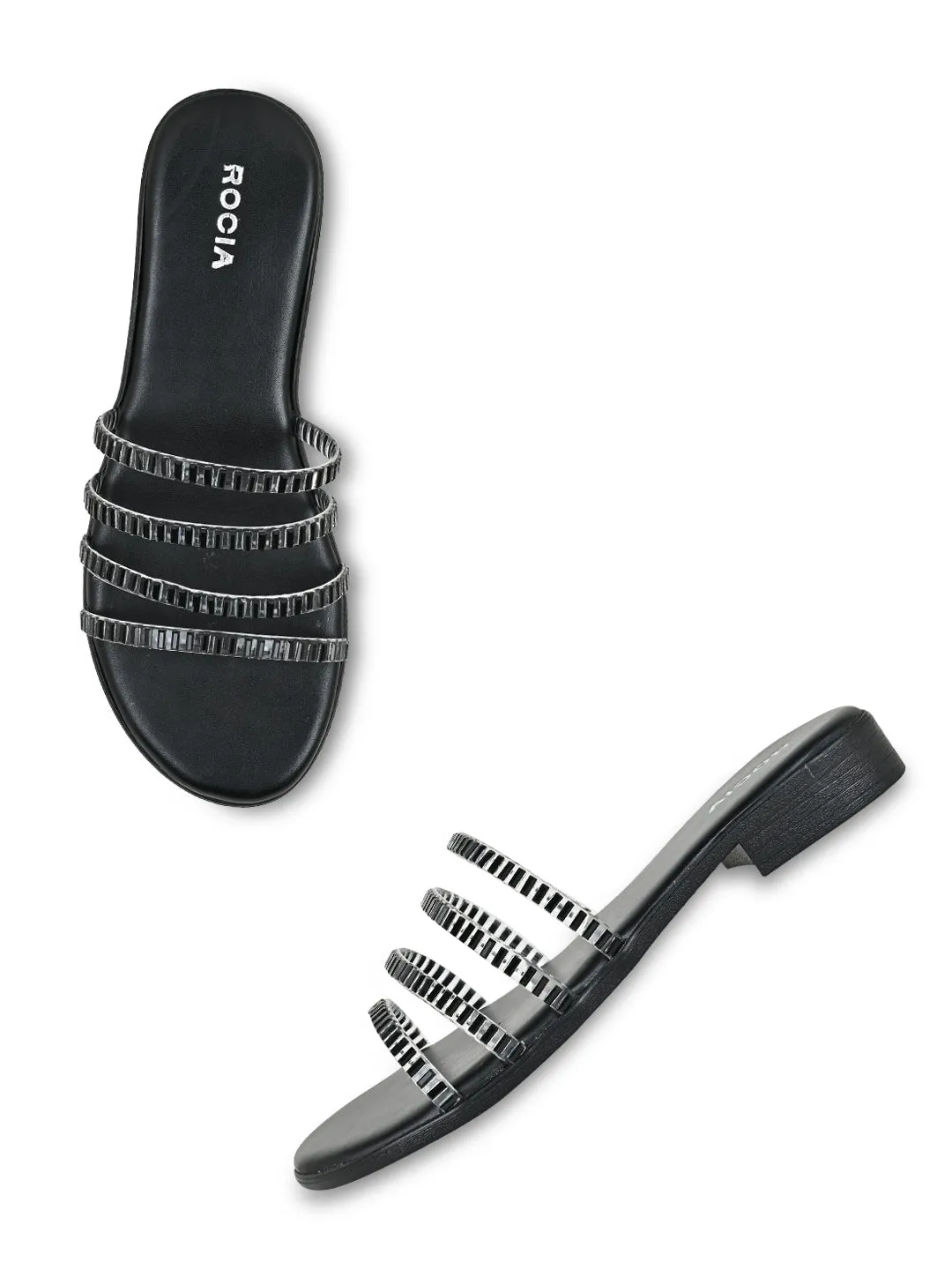 Rocia By Regal Black Women Casual Strappy Studded Flats