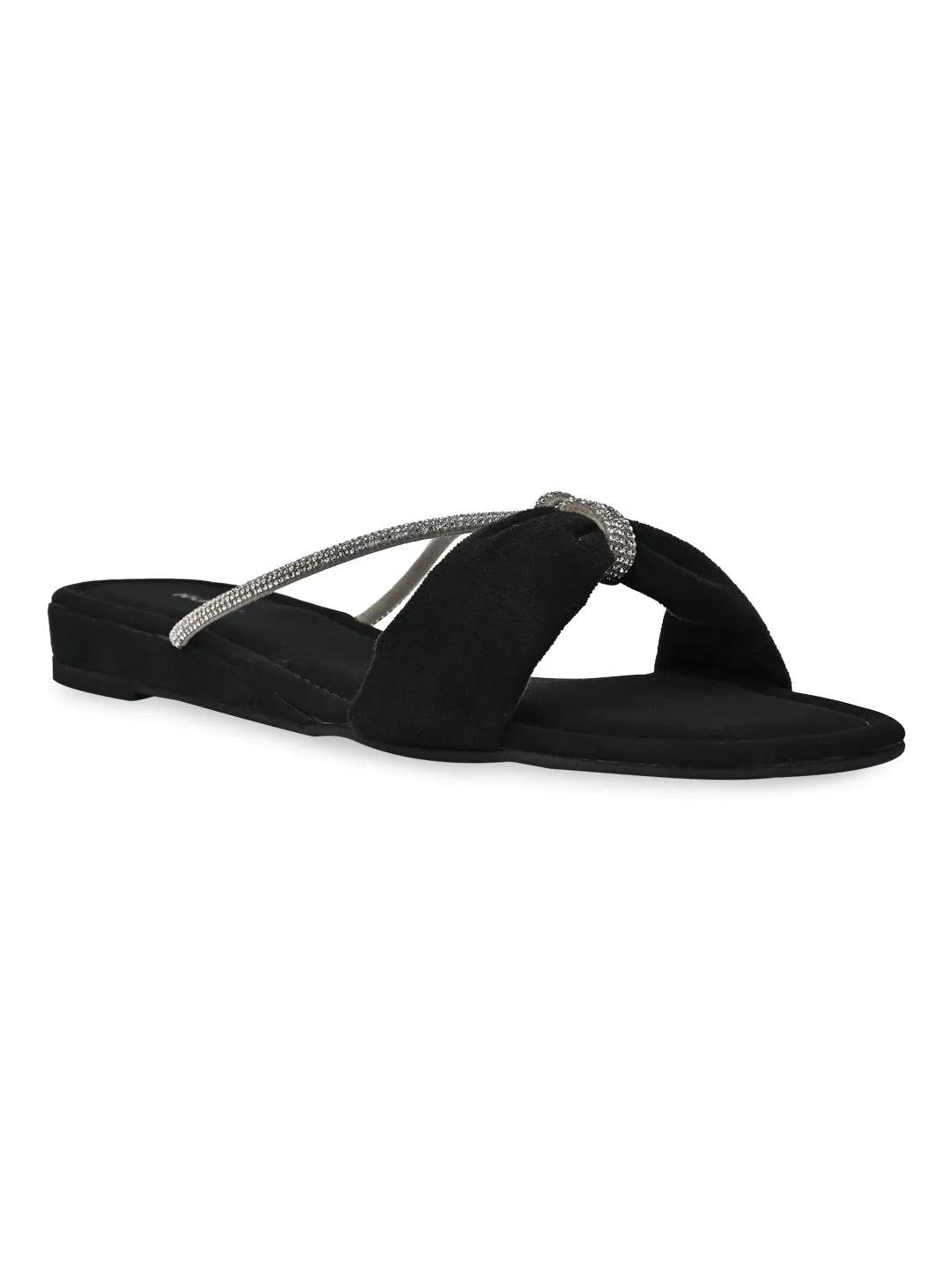 Rocia By Regal Black Women Diamante Strap Flats