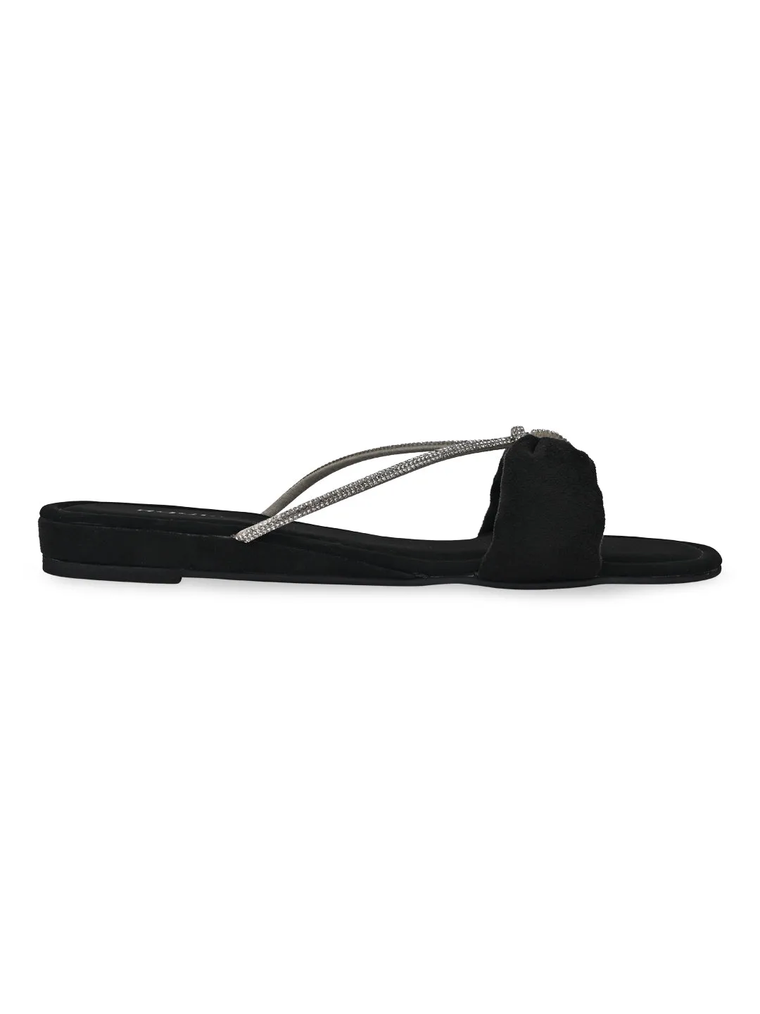 Rocia By Regal Black Women Diamante Strap Flats