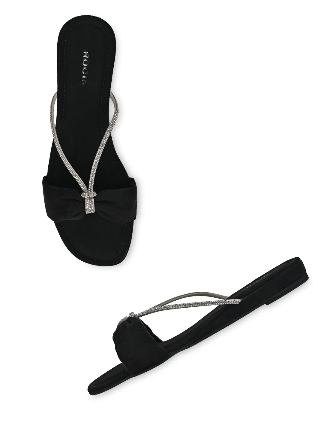 Rocia By Regal Black Women Diamante Strap Flats