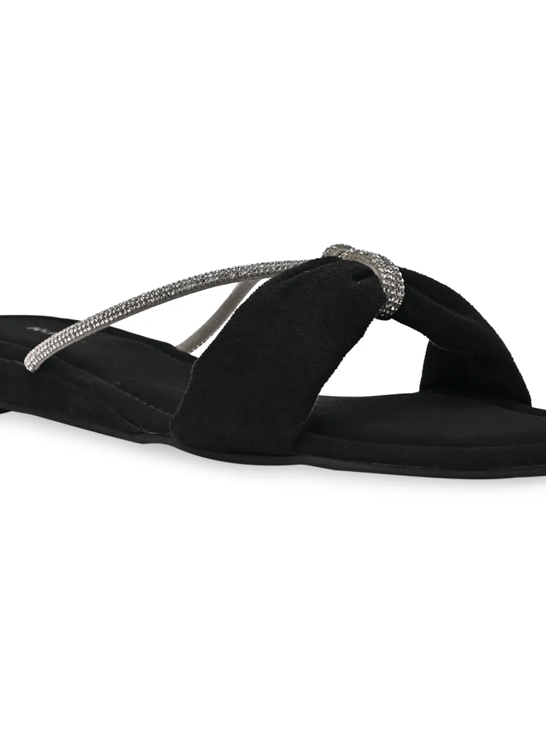Rocia By Regal Black Women Diamante Strap Flats