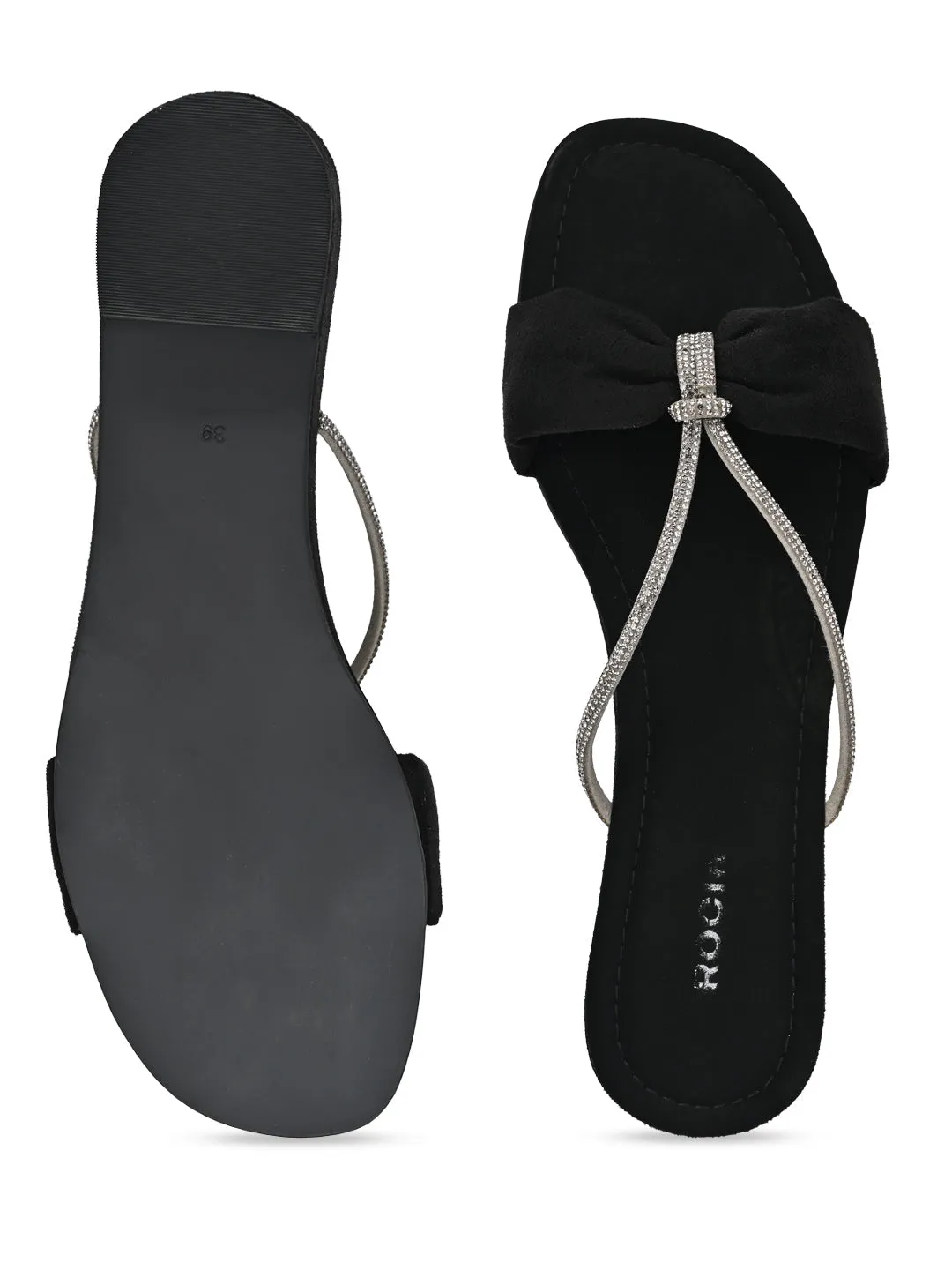 Rocia By Regal Black Women Diamante Strap Flats