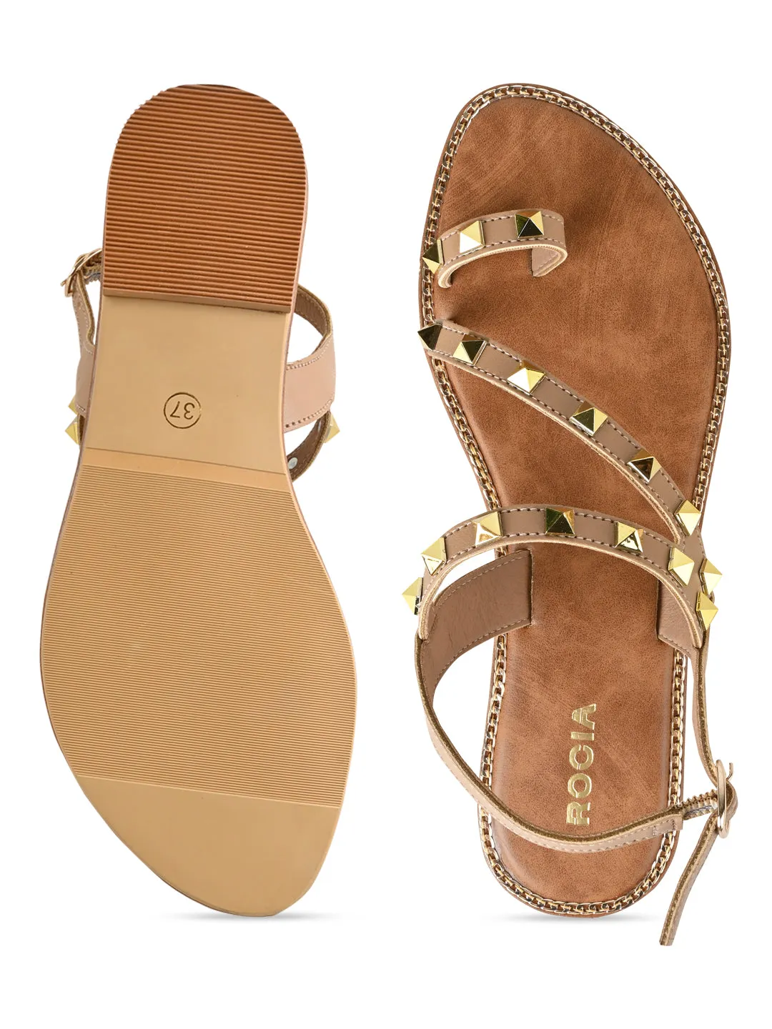 Rocia By Regal Camel Women Studded Flat Sandals
