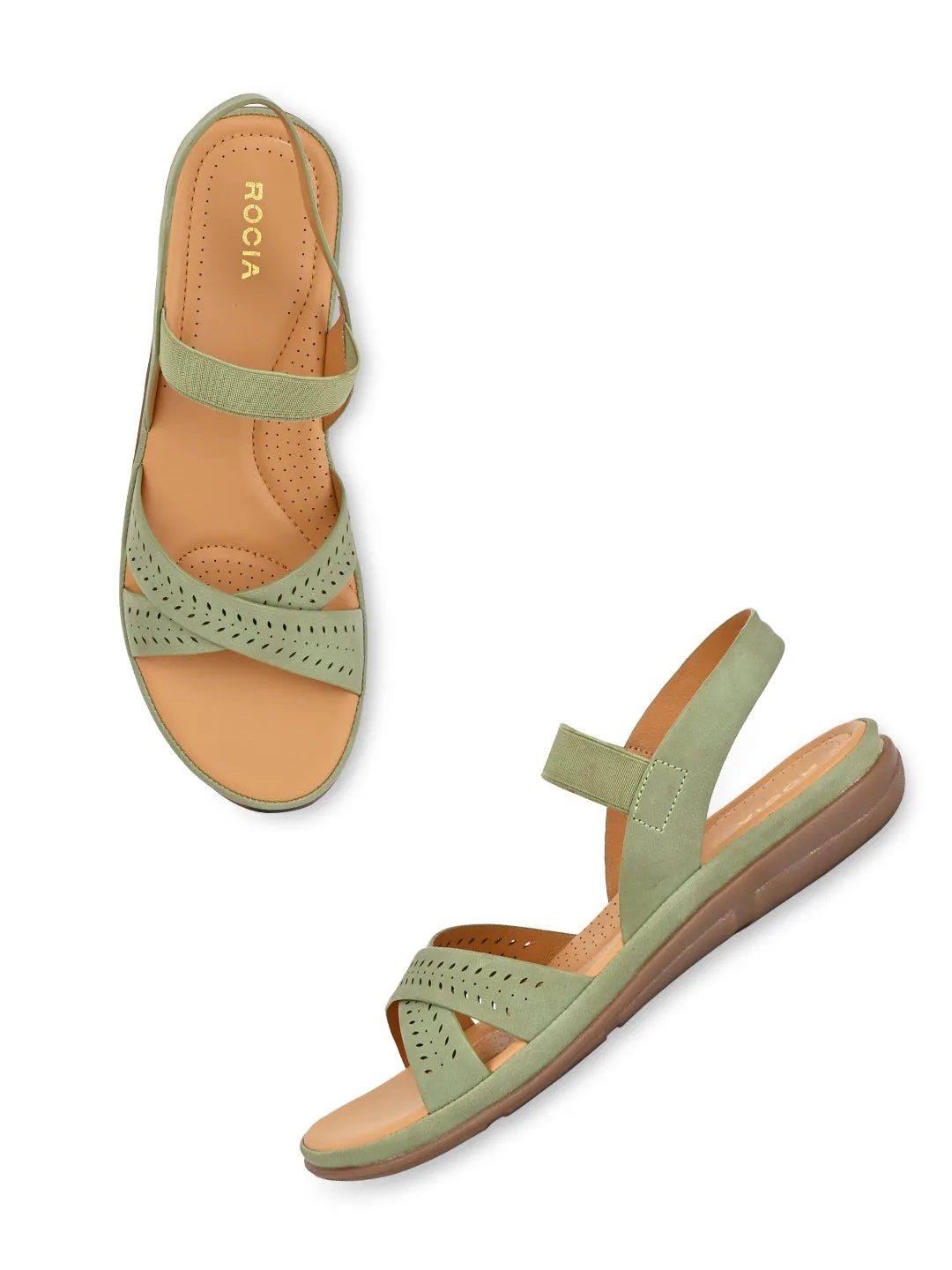 Rocia By Regal Green Women Casual Laser Cut Sandals