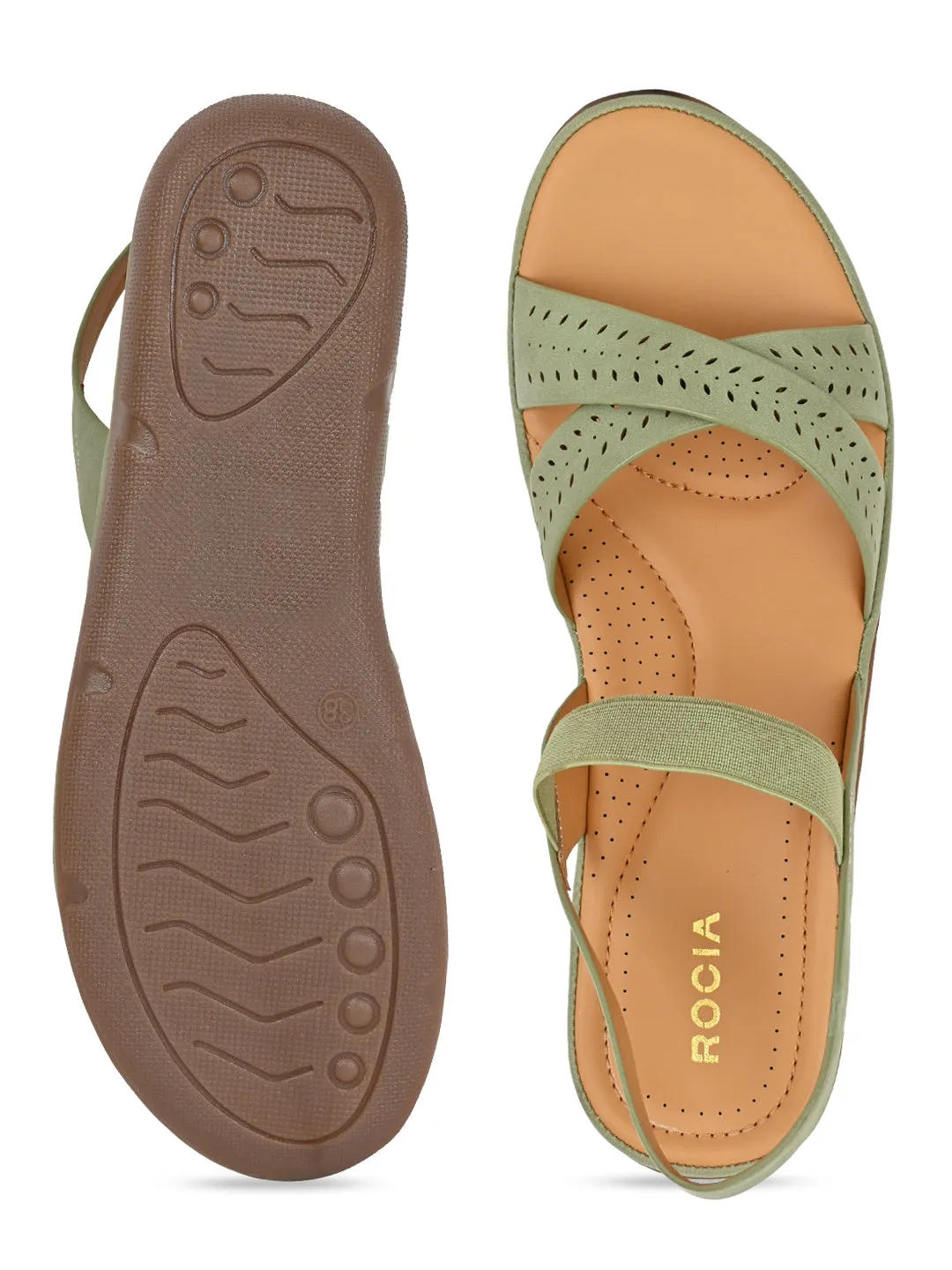 Rocia By Regal Green Women Casual Laser Cut Sandals