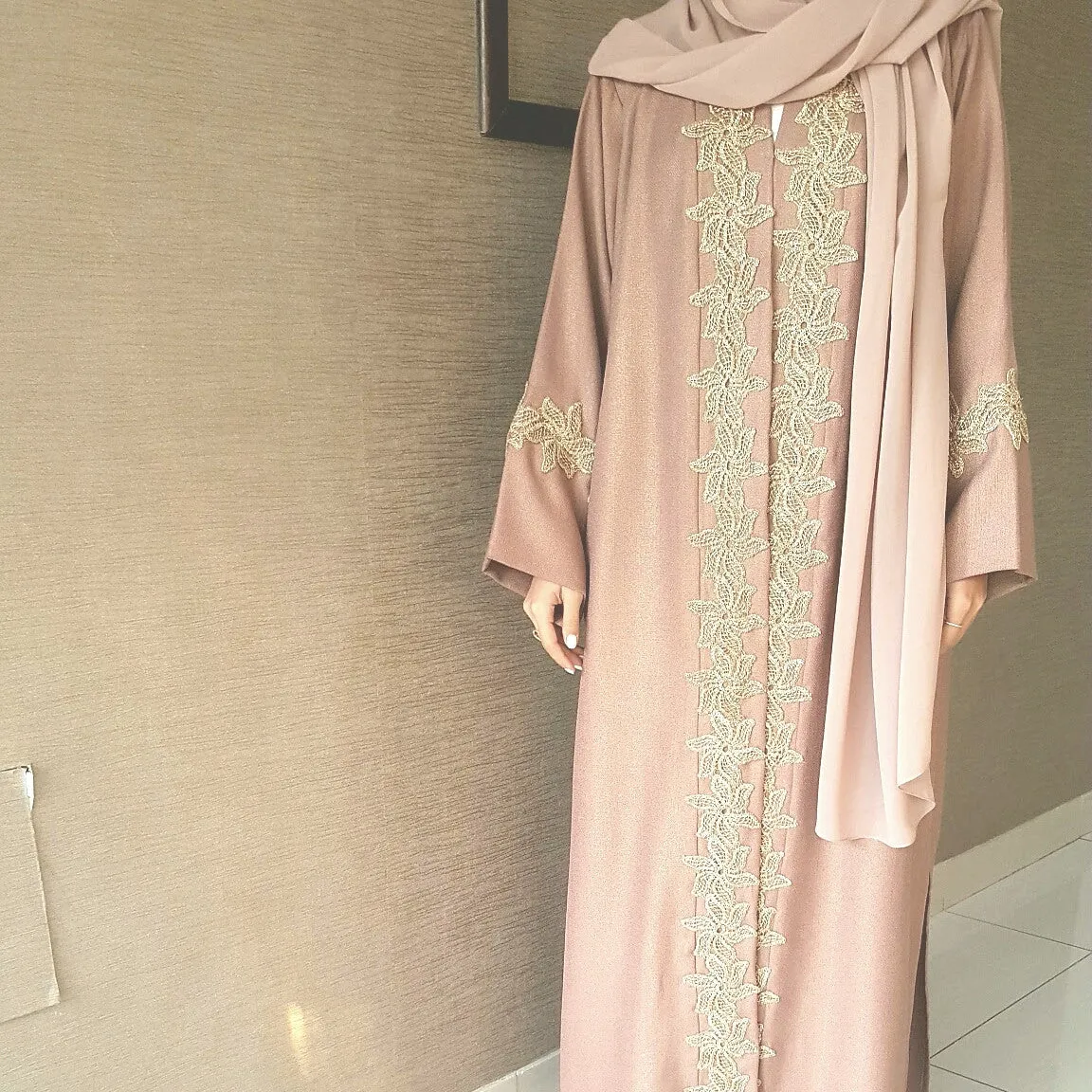 Rose Gold Fleck Linen with rose Gold Embelishment