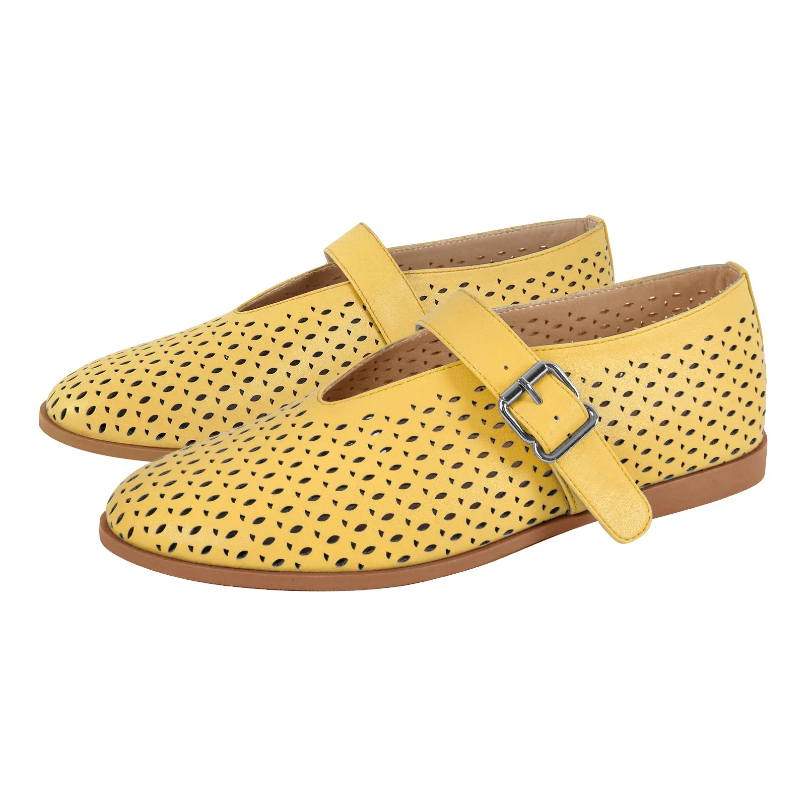 Round Toe Buckle Strap Hollow Flats