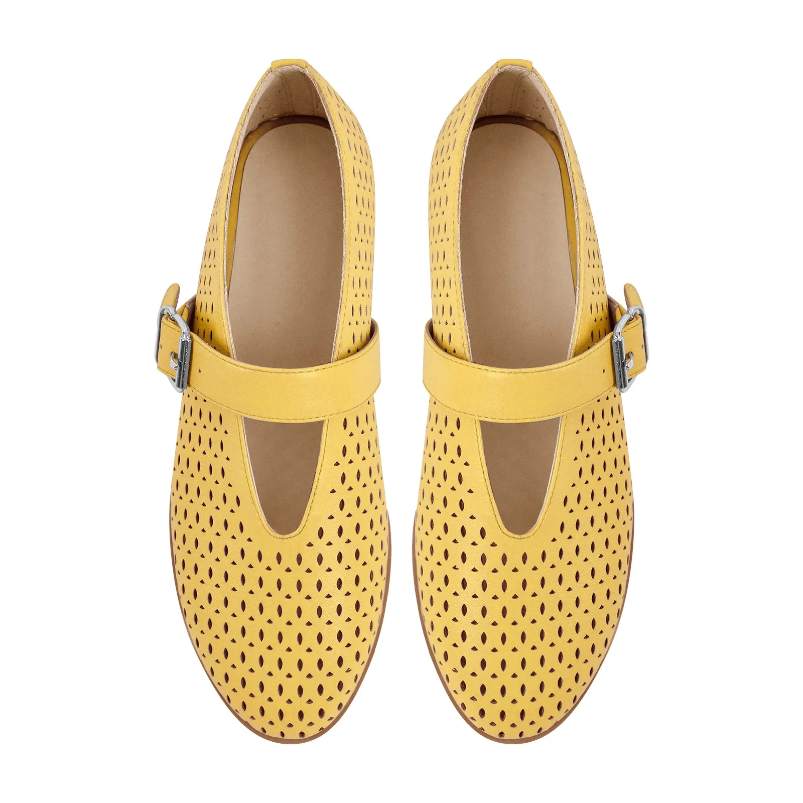 Round Toe Buckle Strap Hollow Flats