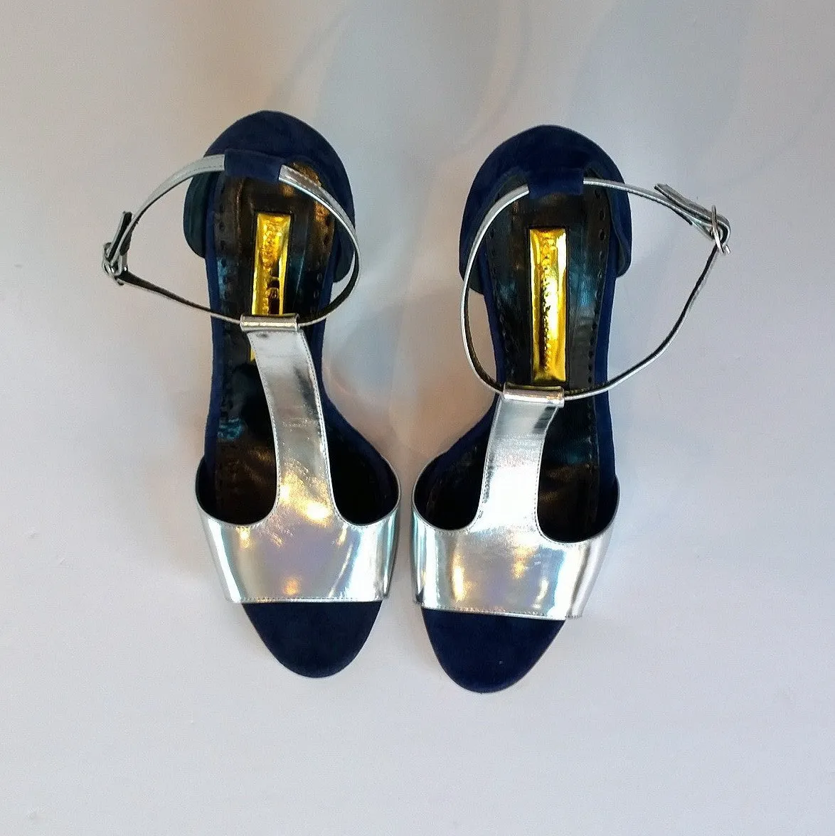 Rupert Sanderson Silver Navy June Wedge Sandals