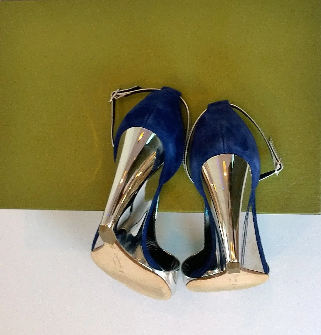 Rupert Sanderson Silver Navy June Wedge Sandals