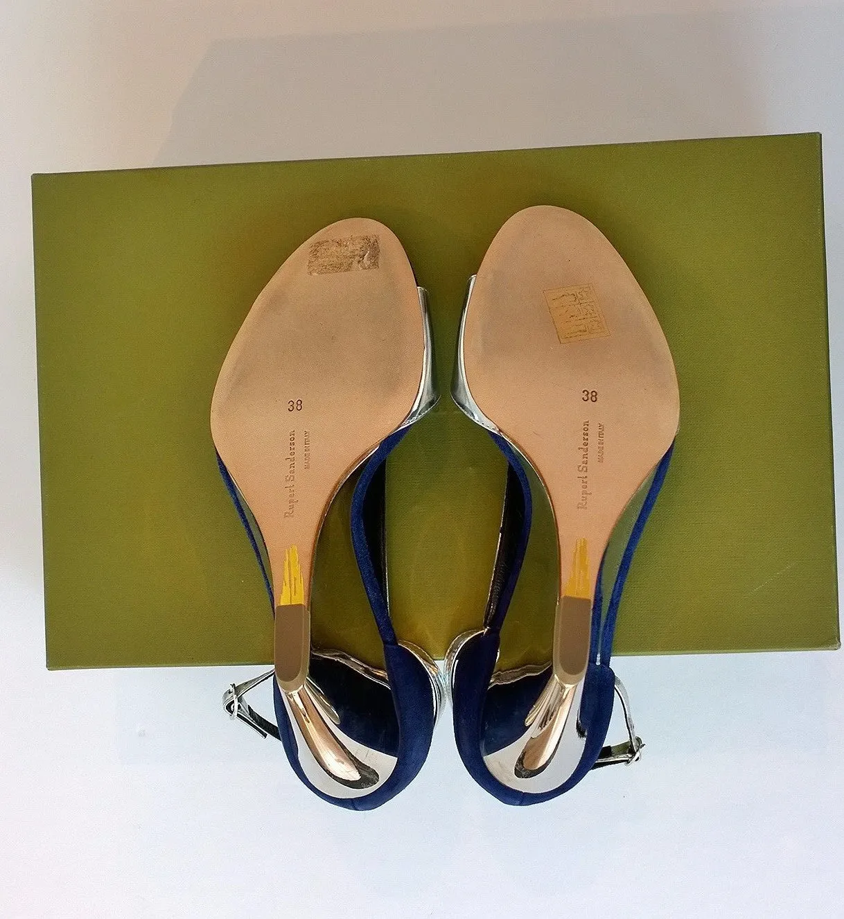 Rupert Sanderson Silver Navy June Wedge Sandals