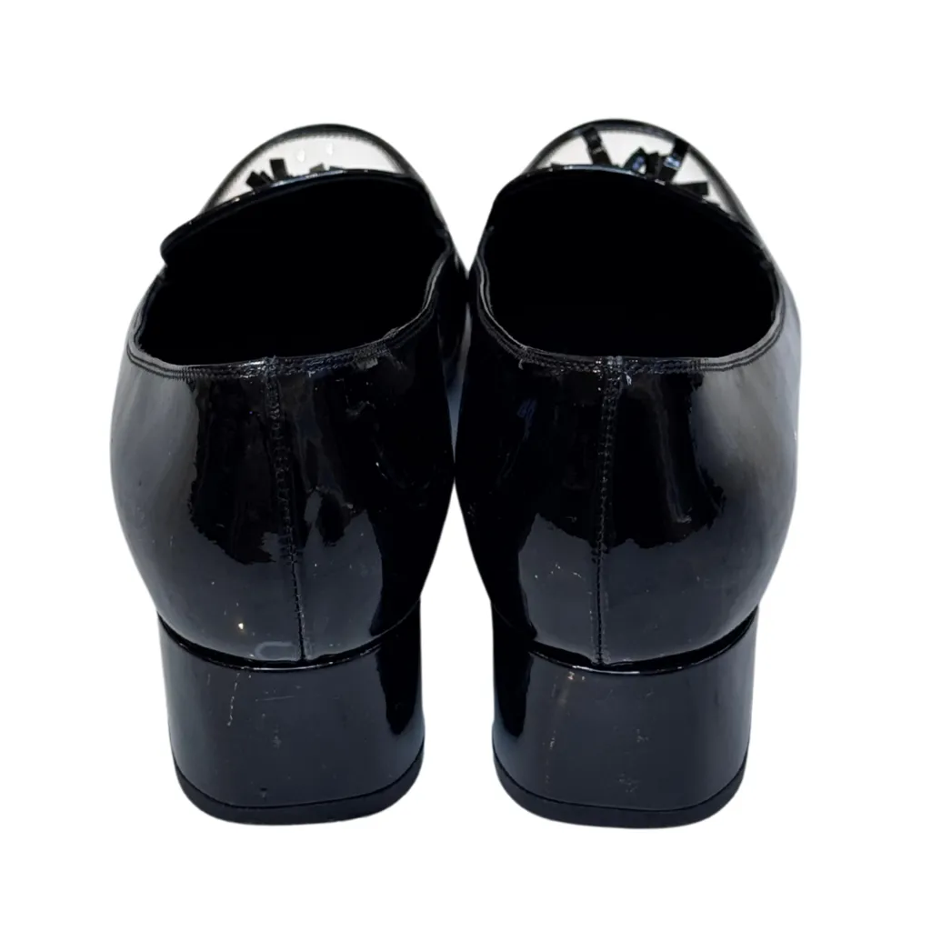 Saint Laurent Black White Patent Leather Tassel Loafers, 38