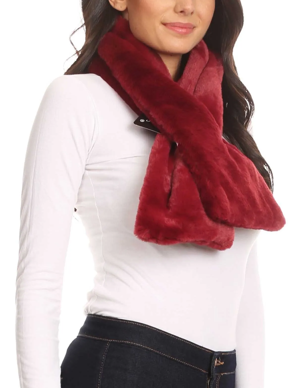 Sakkas Malen Long Rectangle Faux Fur Warm Soft Furry Wrap Around Loophole Scarf
