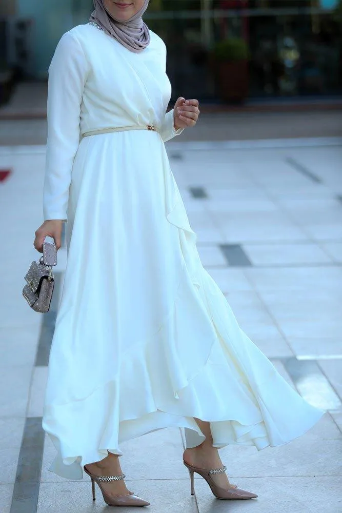 Salsabeel Elegant Evening Gown with Ruffle Detail