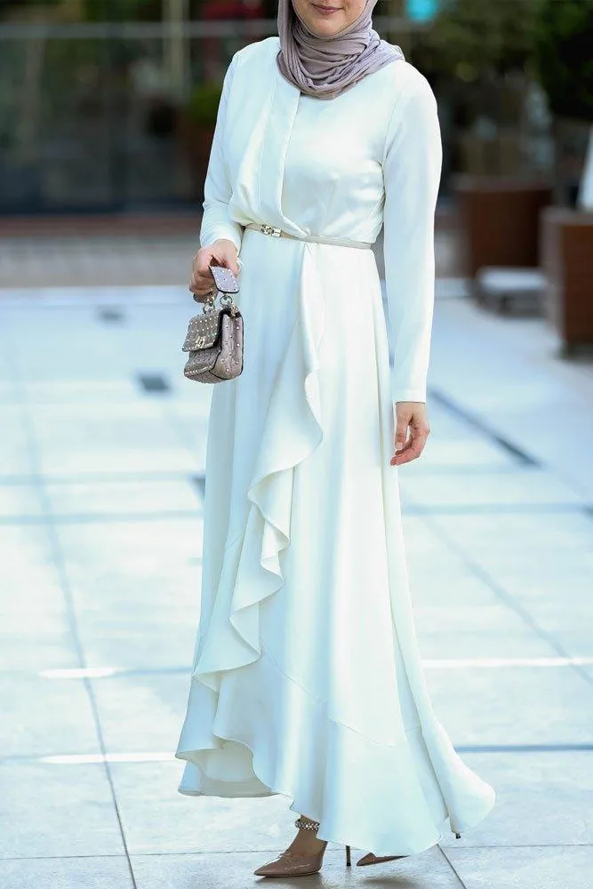 Salsabeel Elegant Evening Gown with Ruffle Detail