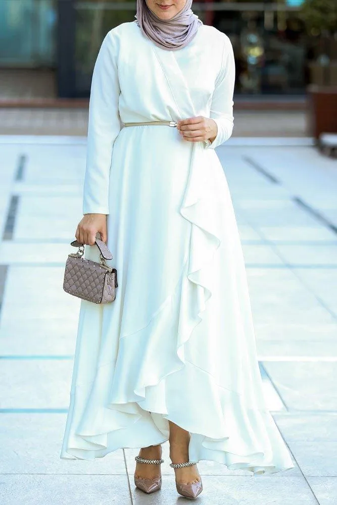 Salsabeel Elegant Evening Gown with Ruffle Detail