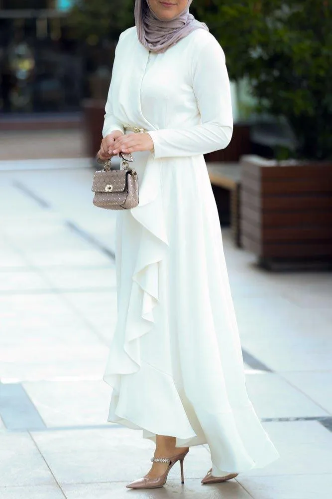 Salsabeel Elegant Evening Gown with Ruffle Detail