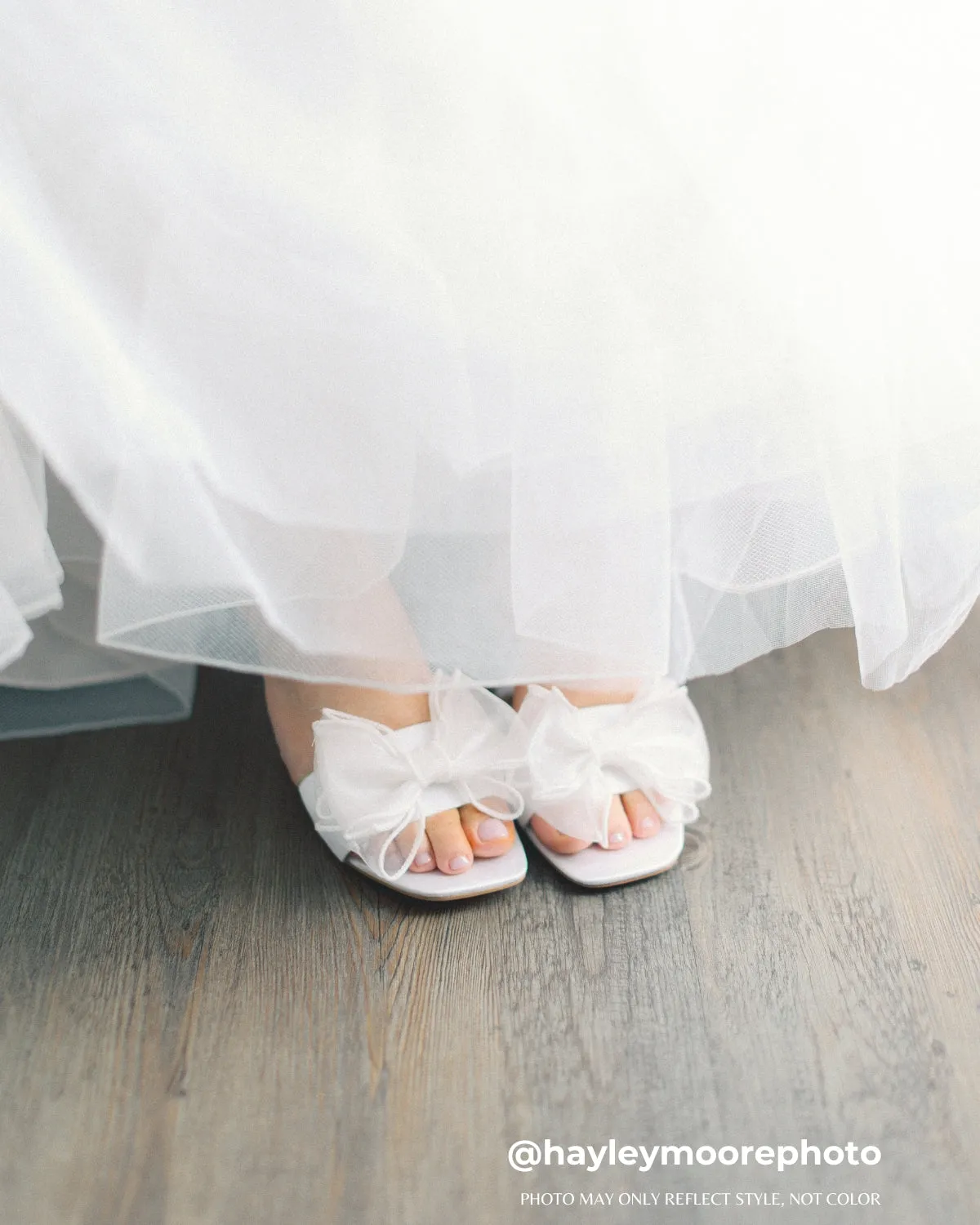 Satin Block Heels Wedding Slide Sandals with Layered Organza Bow