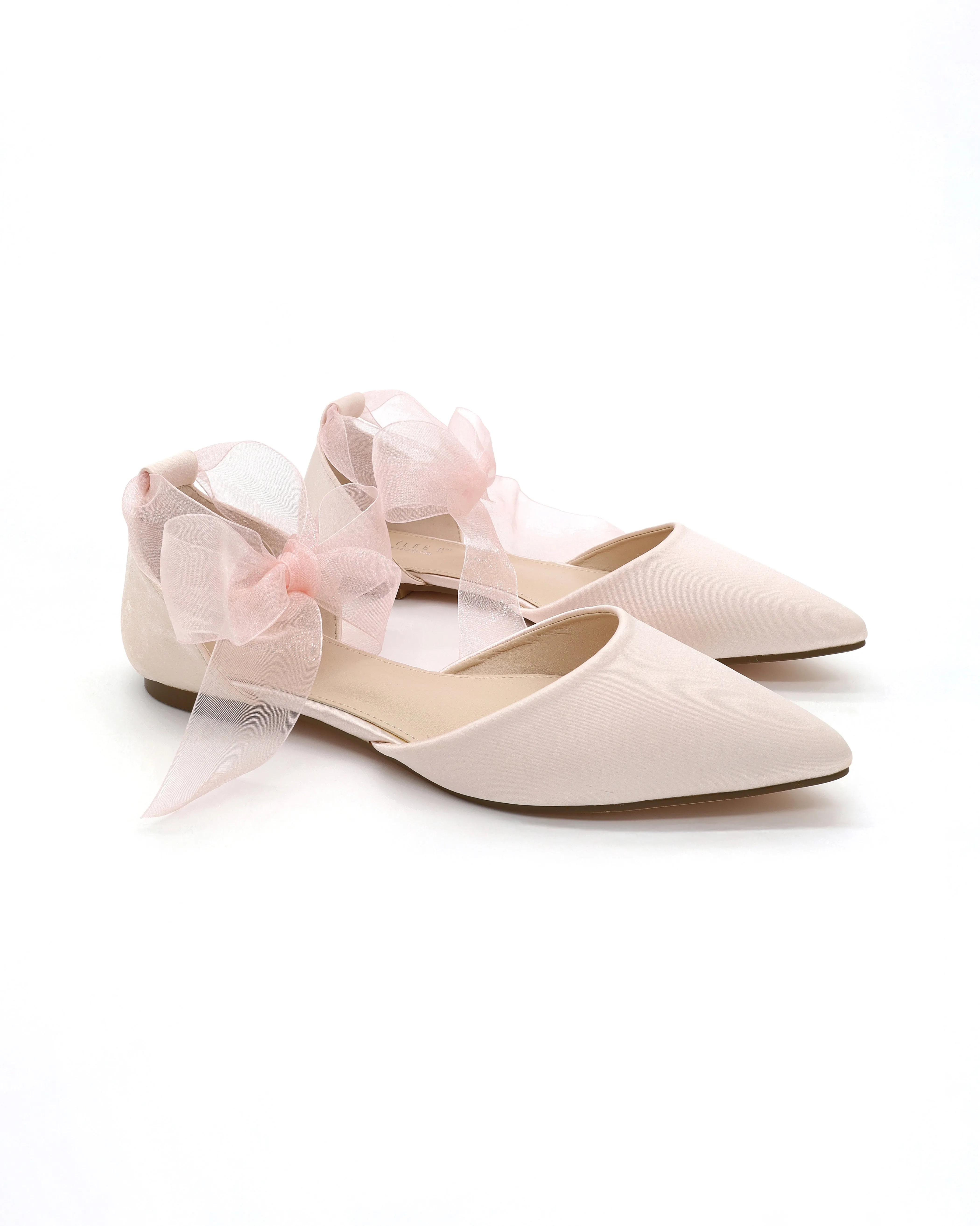 Satin Pointy Toe Flats with Satin Ankle Tie or Ballerina Lace Up