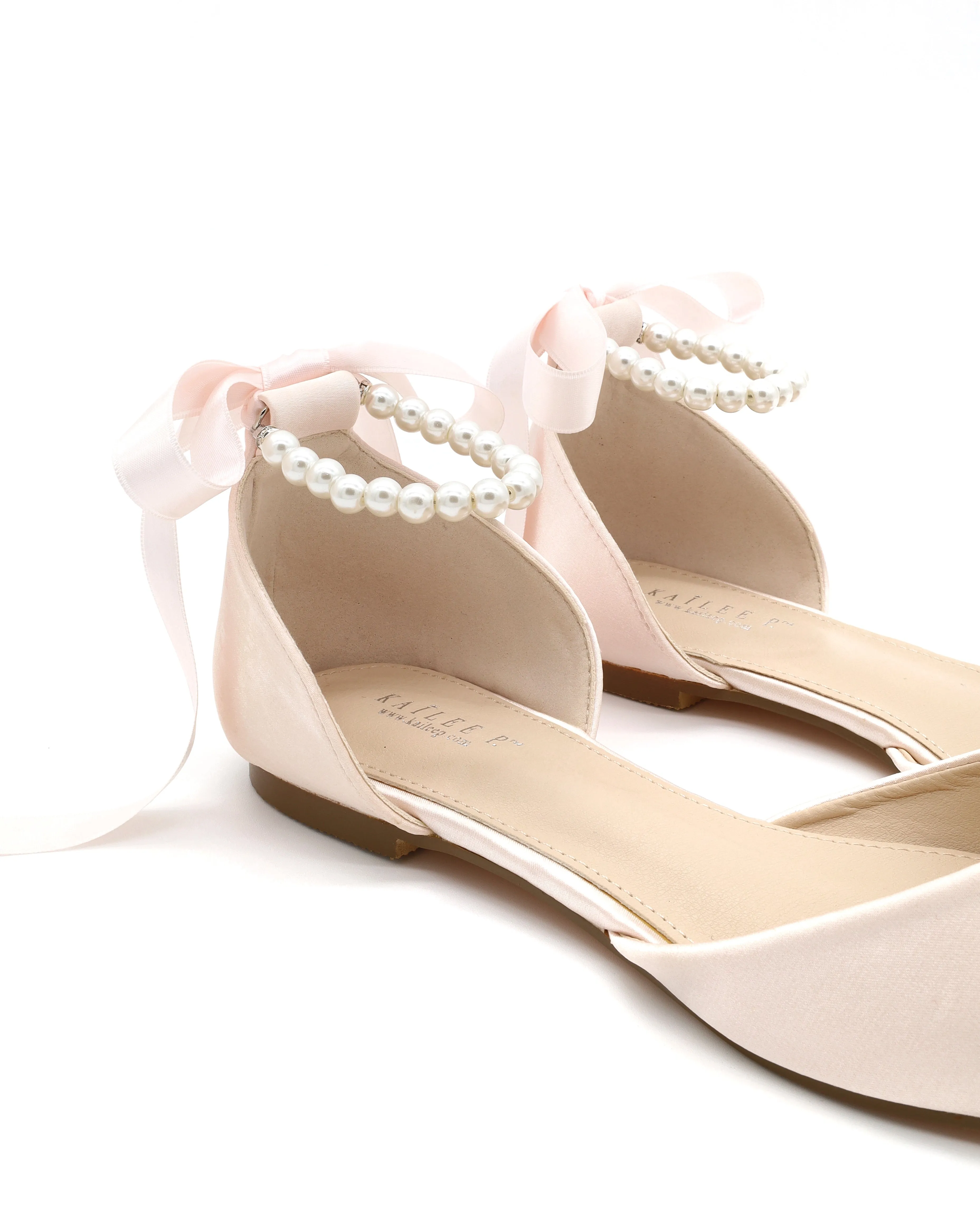 Satin Pointy Toe Flats with Satin Ankle Tie or Ballerina Lace Up