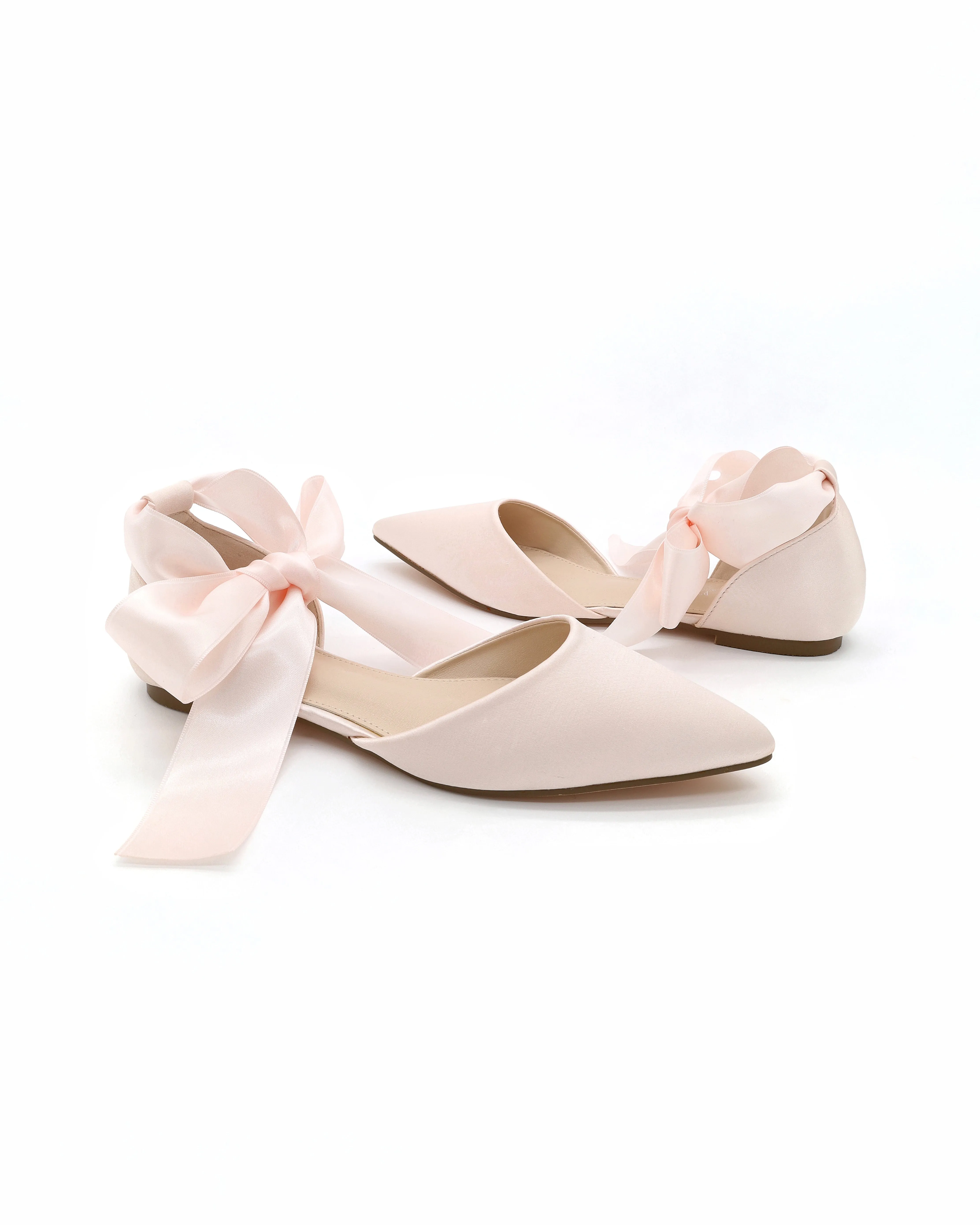 Satin Pointy Toe Flats with Satin Ankle Tie or Ballerina Lace Up