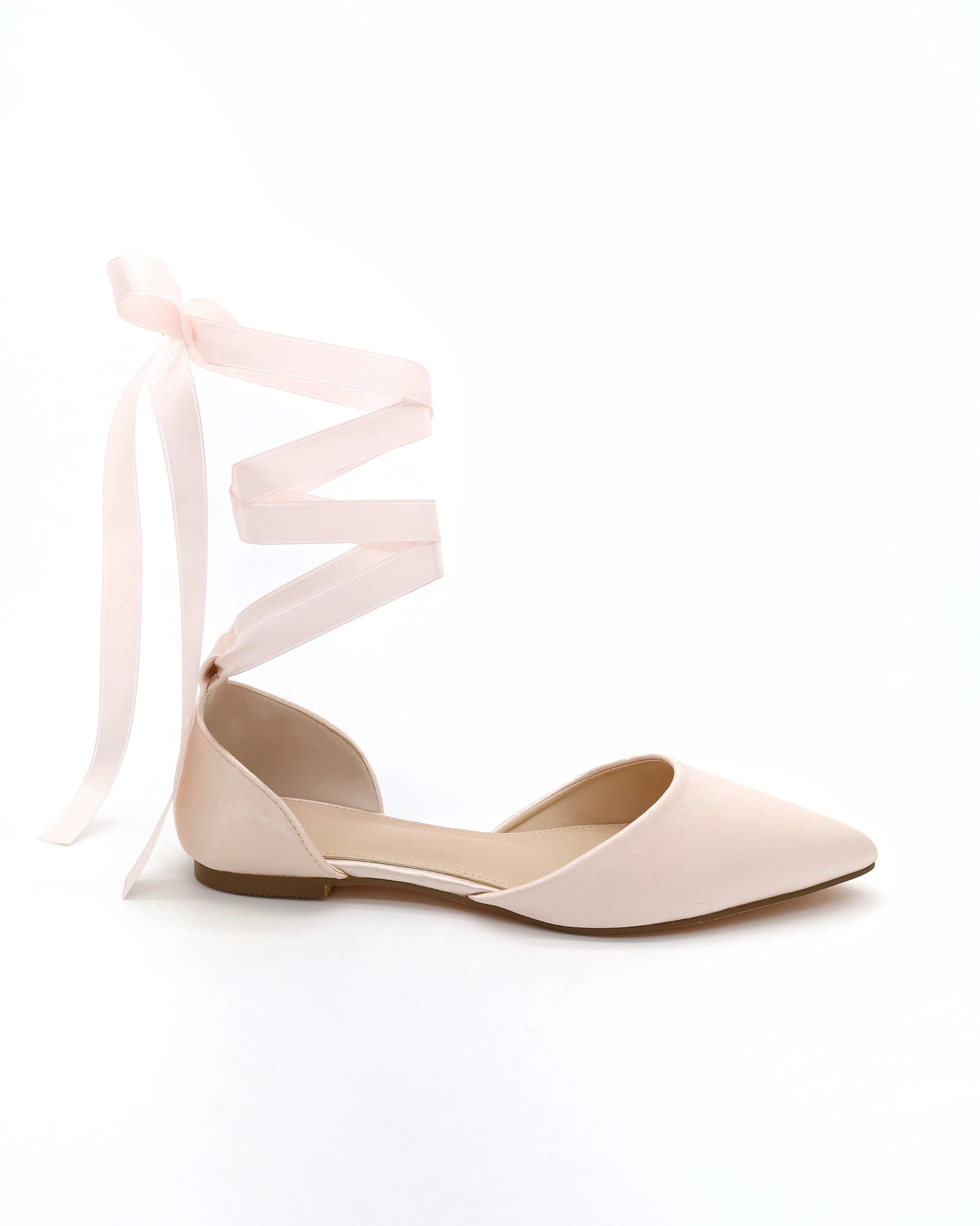 Satin Pointy Toe Flats with Satin Ankle Tie or Ballerina Lace Up