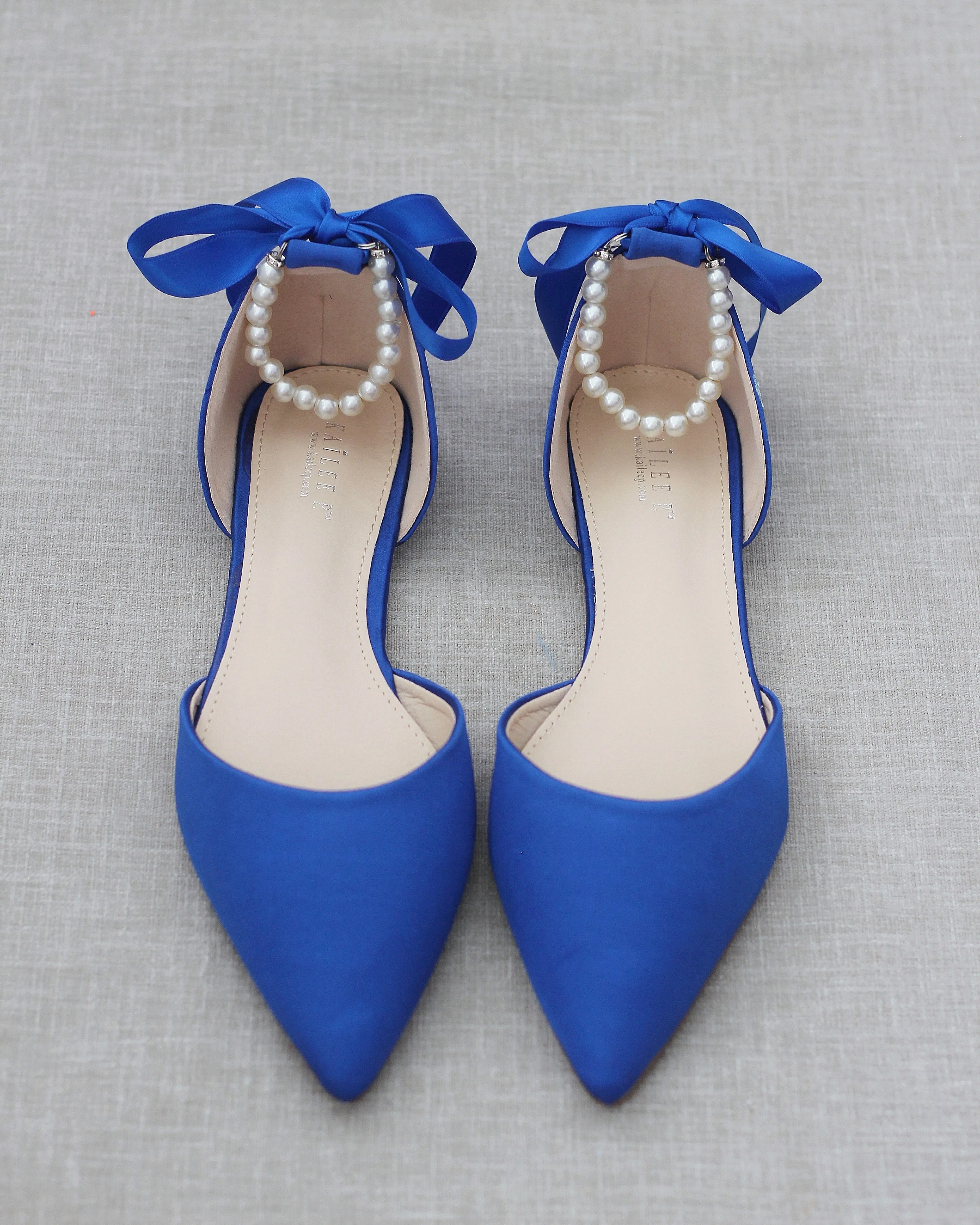 Satin Pointy Toe Flats with Satin Ankle Tie or Ballerina Lace Up